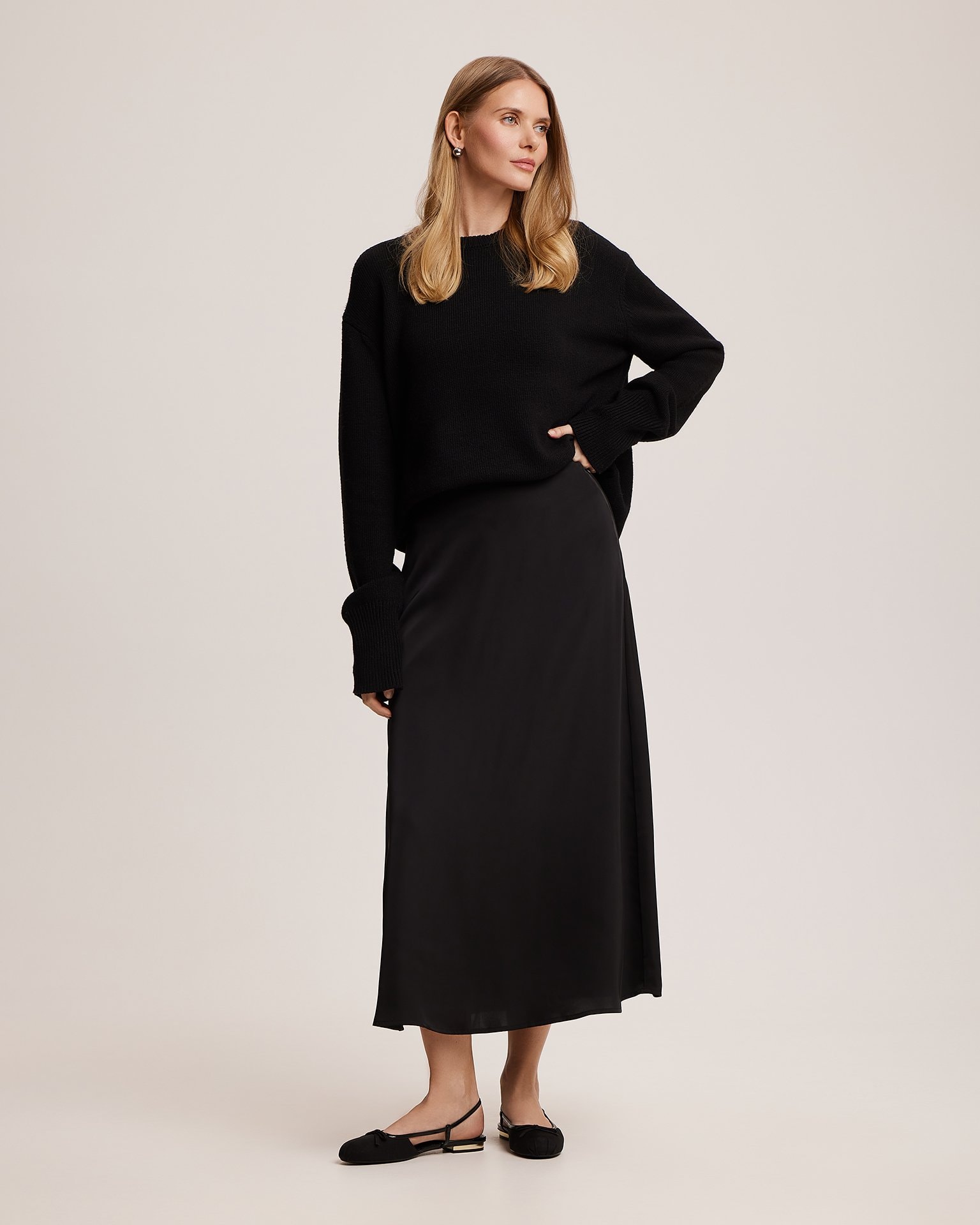 Skirt in a fluid fabric, Black — photo 2
