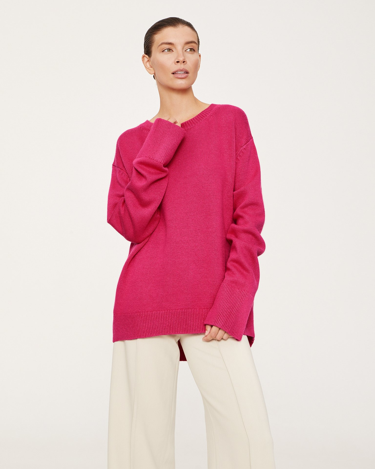 Wool and cashmere jumper, Fuchsia