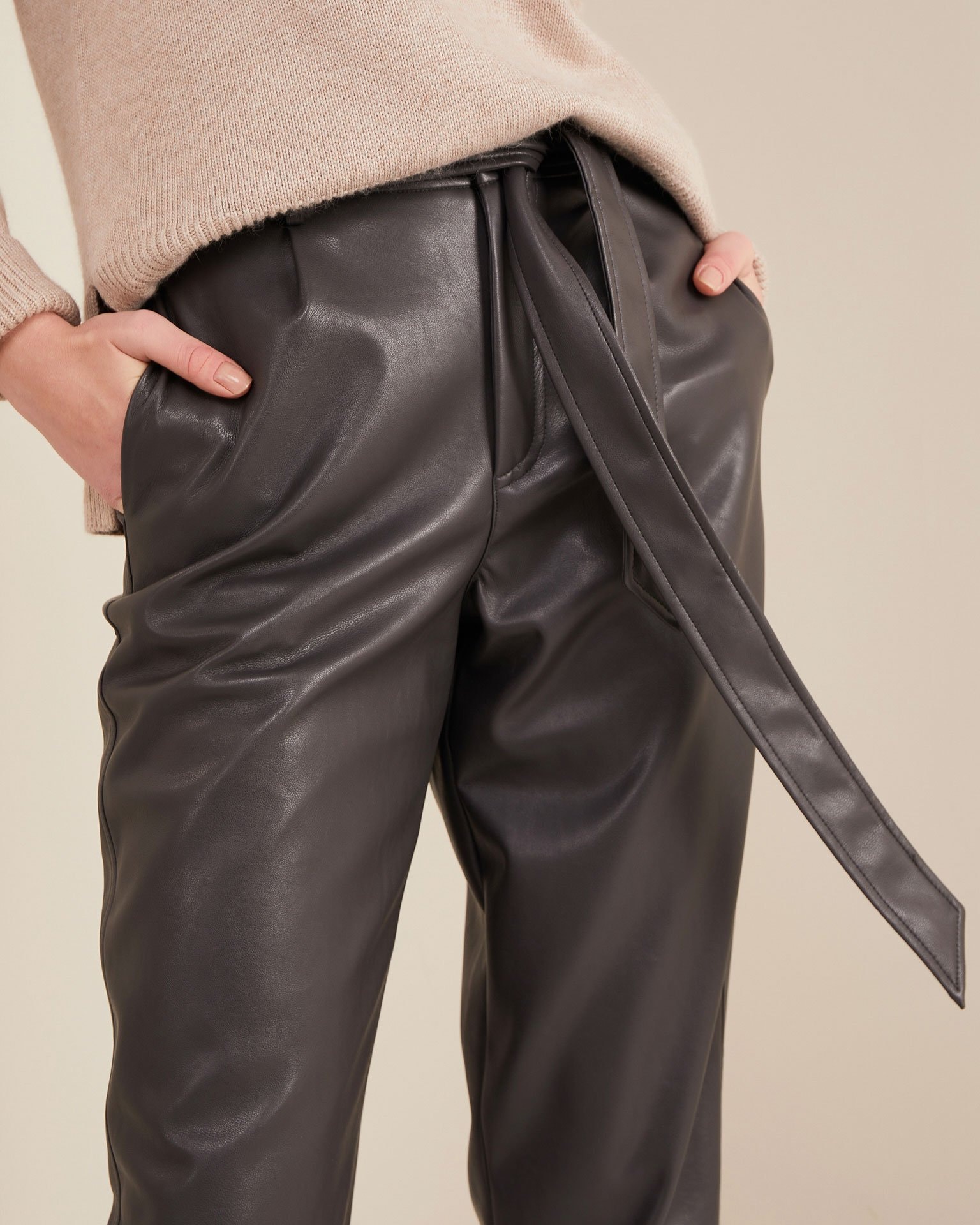 Graphite leather trousers, Grey — photo 6