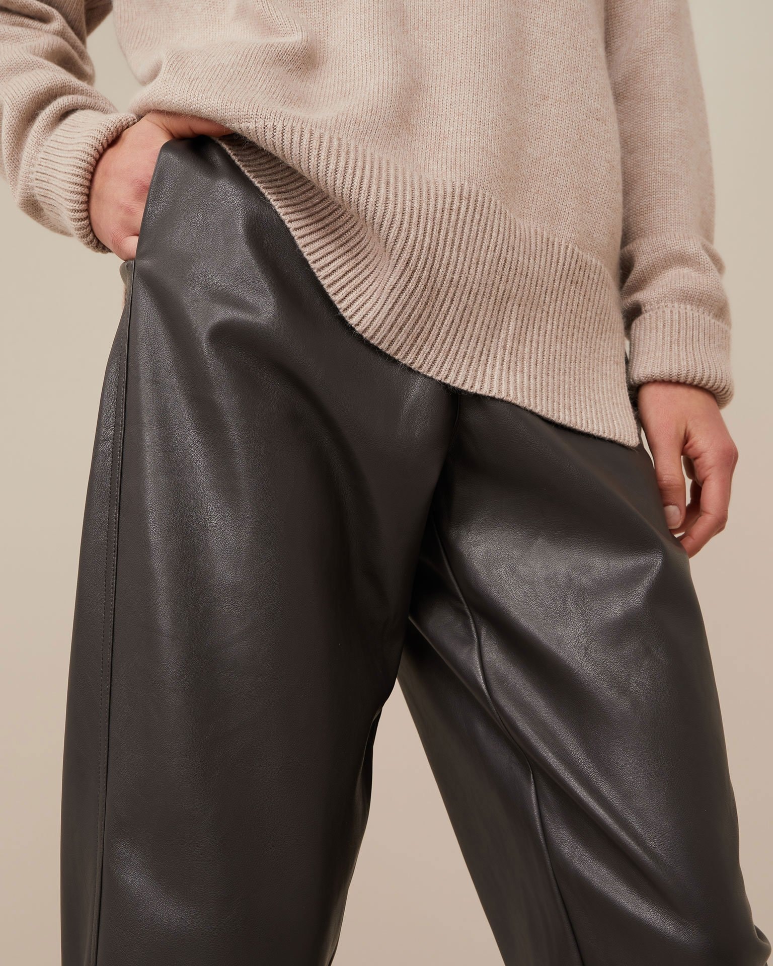 Graphite leather trousers, Grey — photo 5