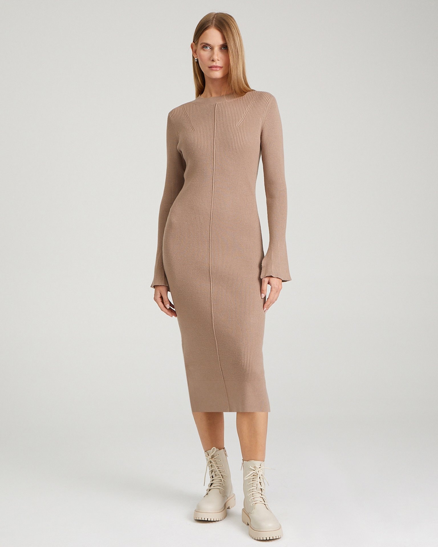 Fitted knit dress, Brown — photo 4