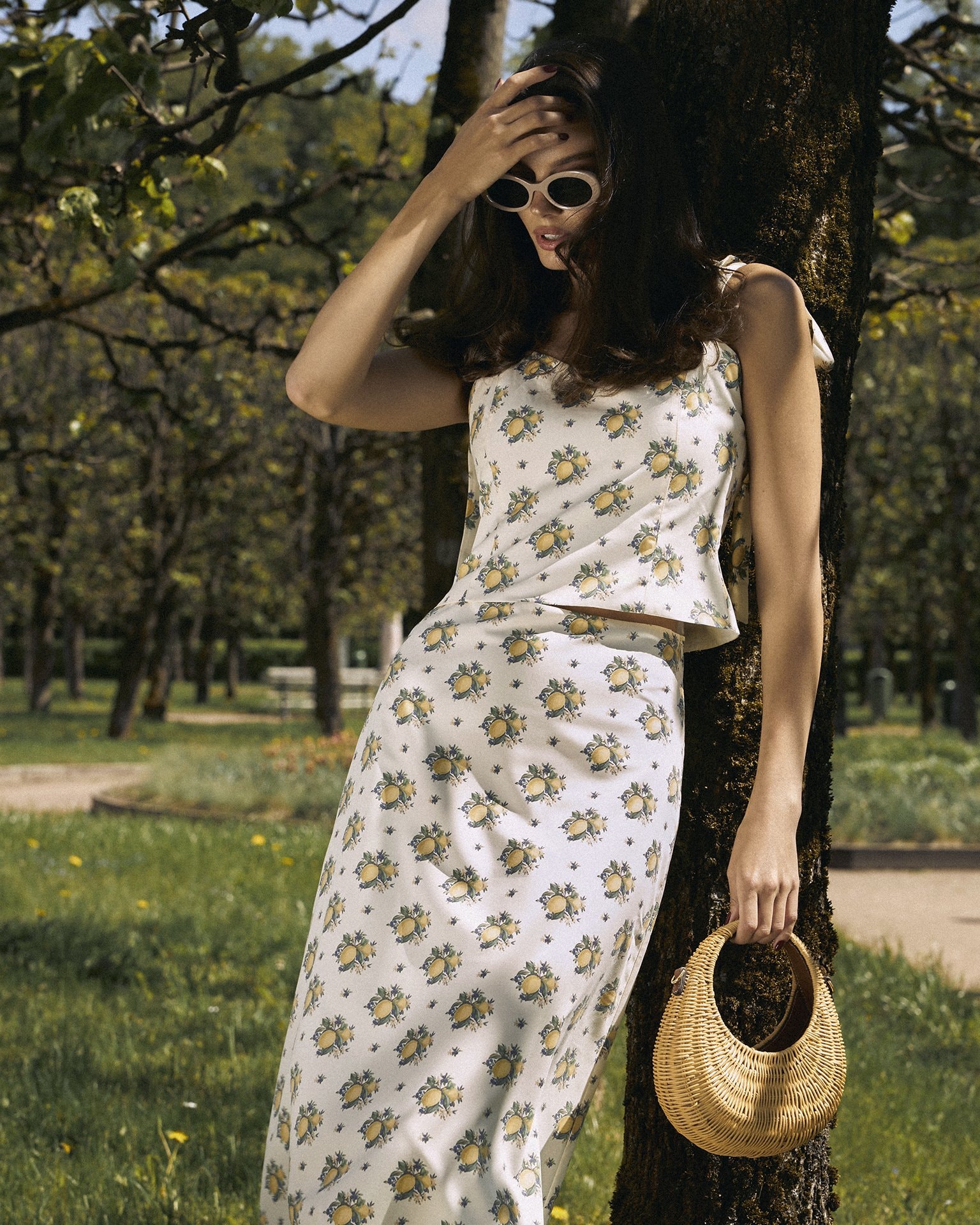 Lemon Print Skirt, Light Beige — photo 6