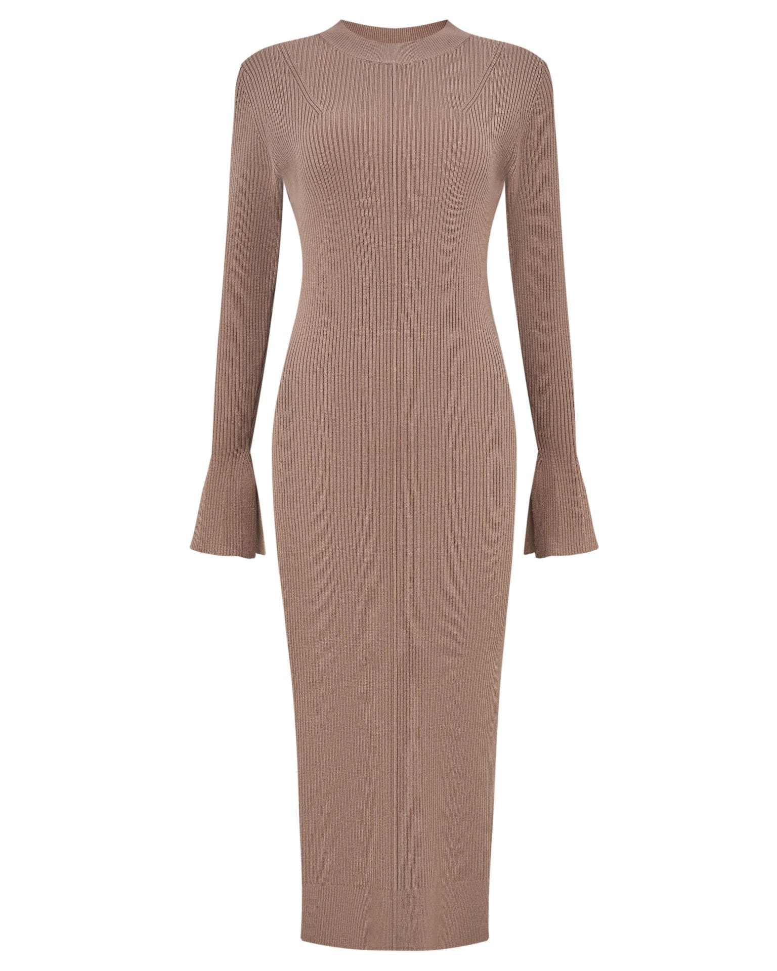 Fitted knit dress, Brown — photo 10