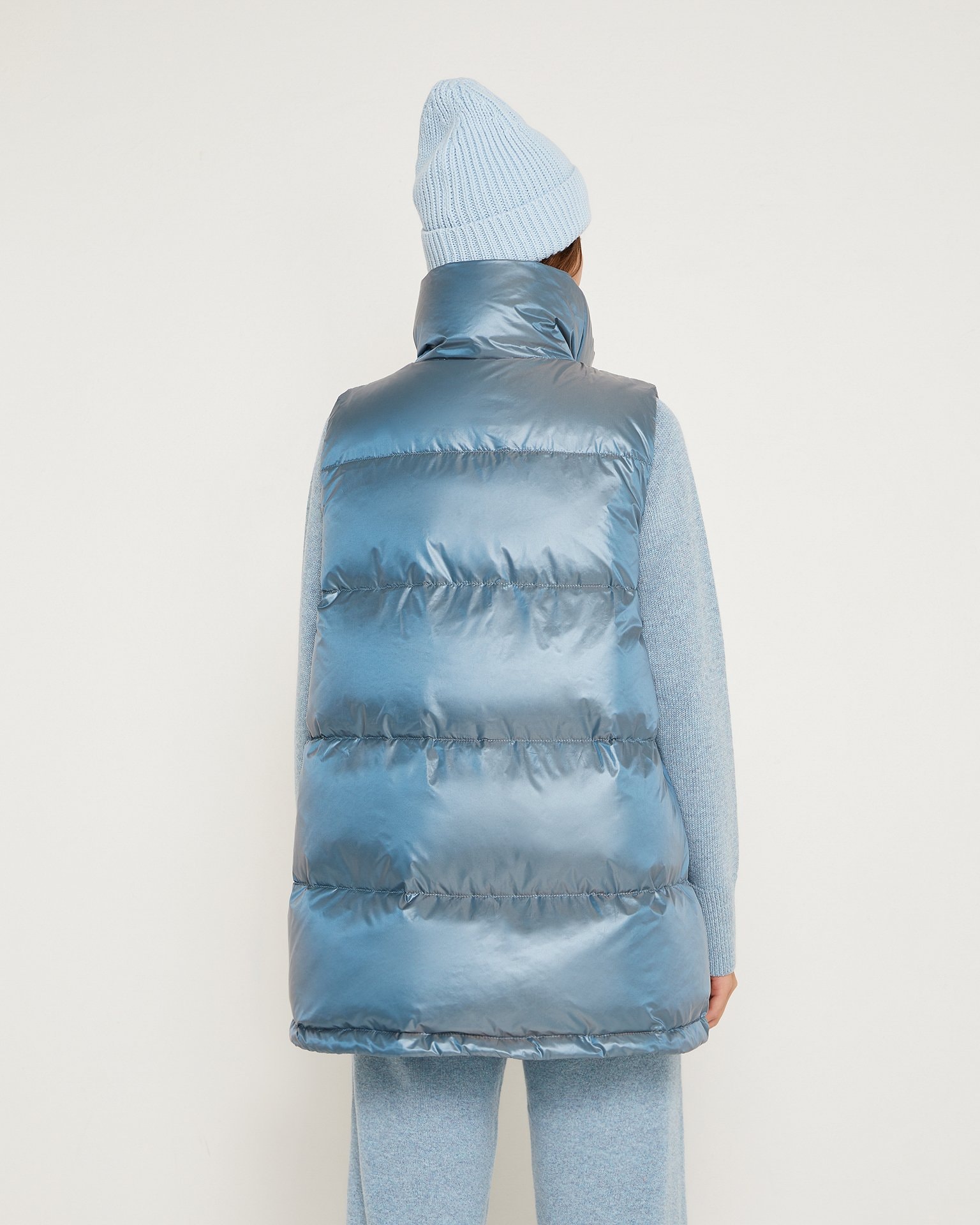 Down and feather filled vest in light blue, Grey-Blue — photo 3