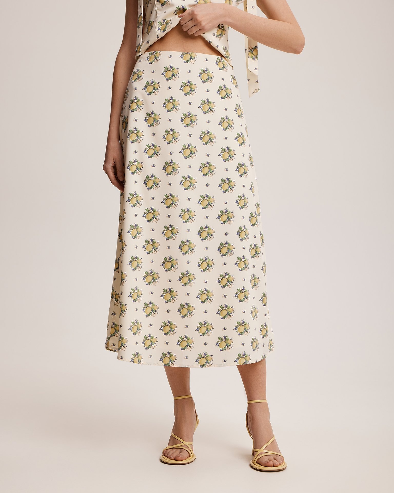 Lemon Print Skirt, Light Beige — photo 4