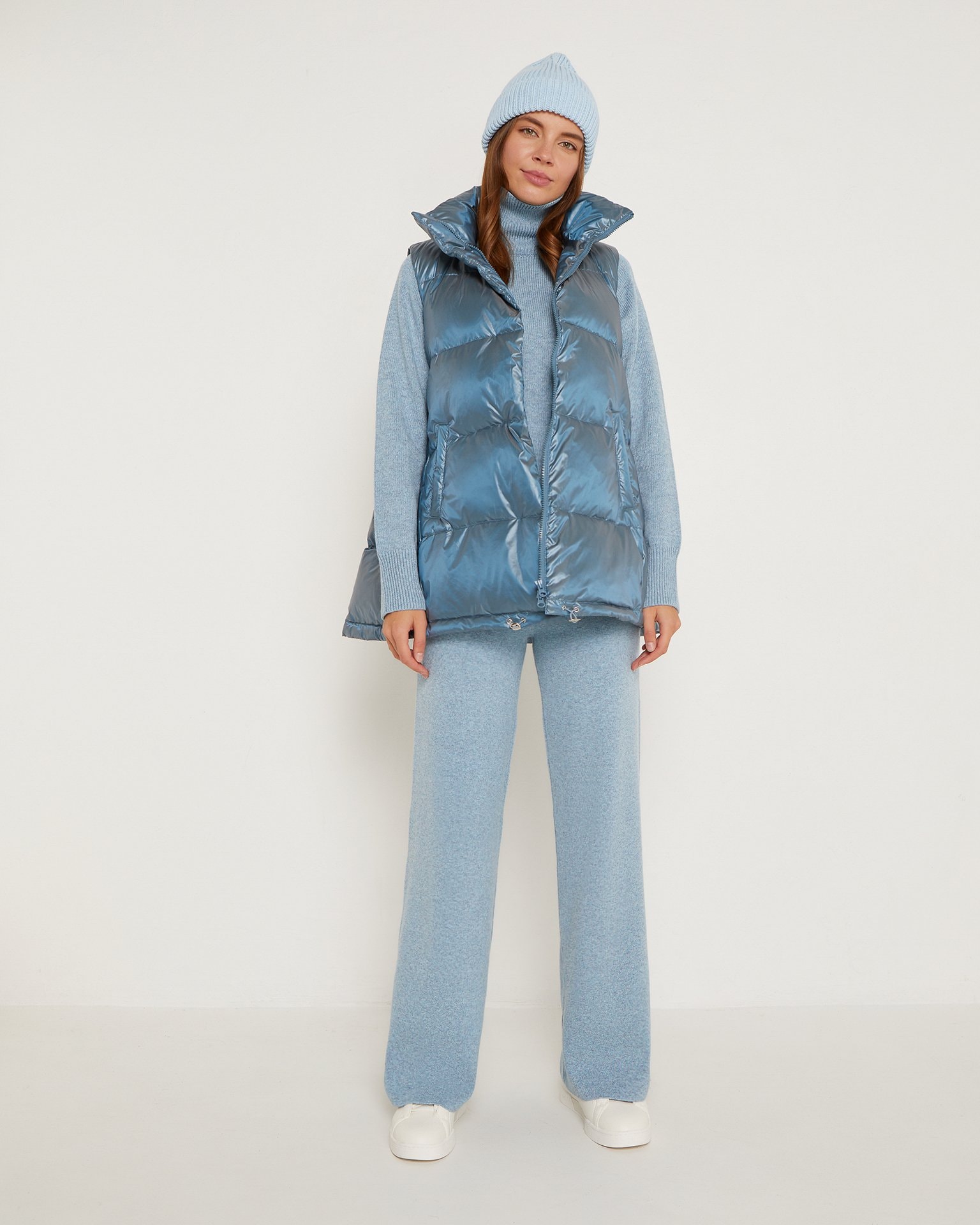 Down and feather filled vest in light blue, Grey-Blue — photo 2