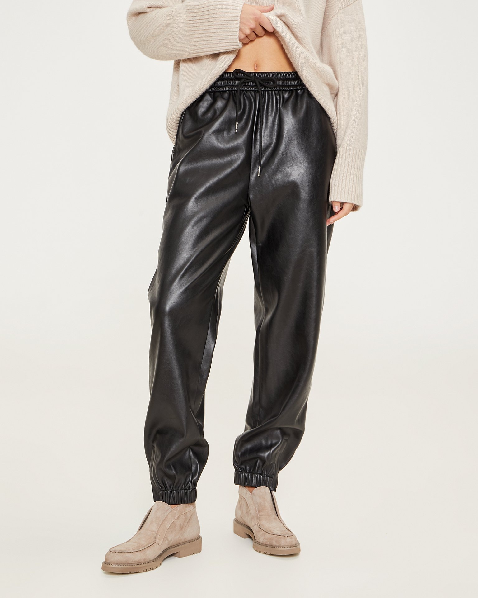 Black faux leather trousers, Black — photo 2