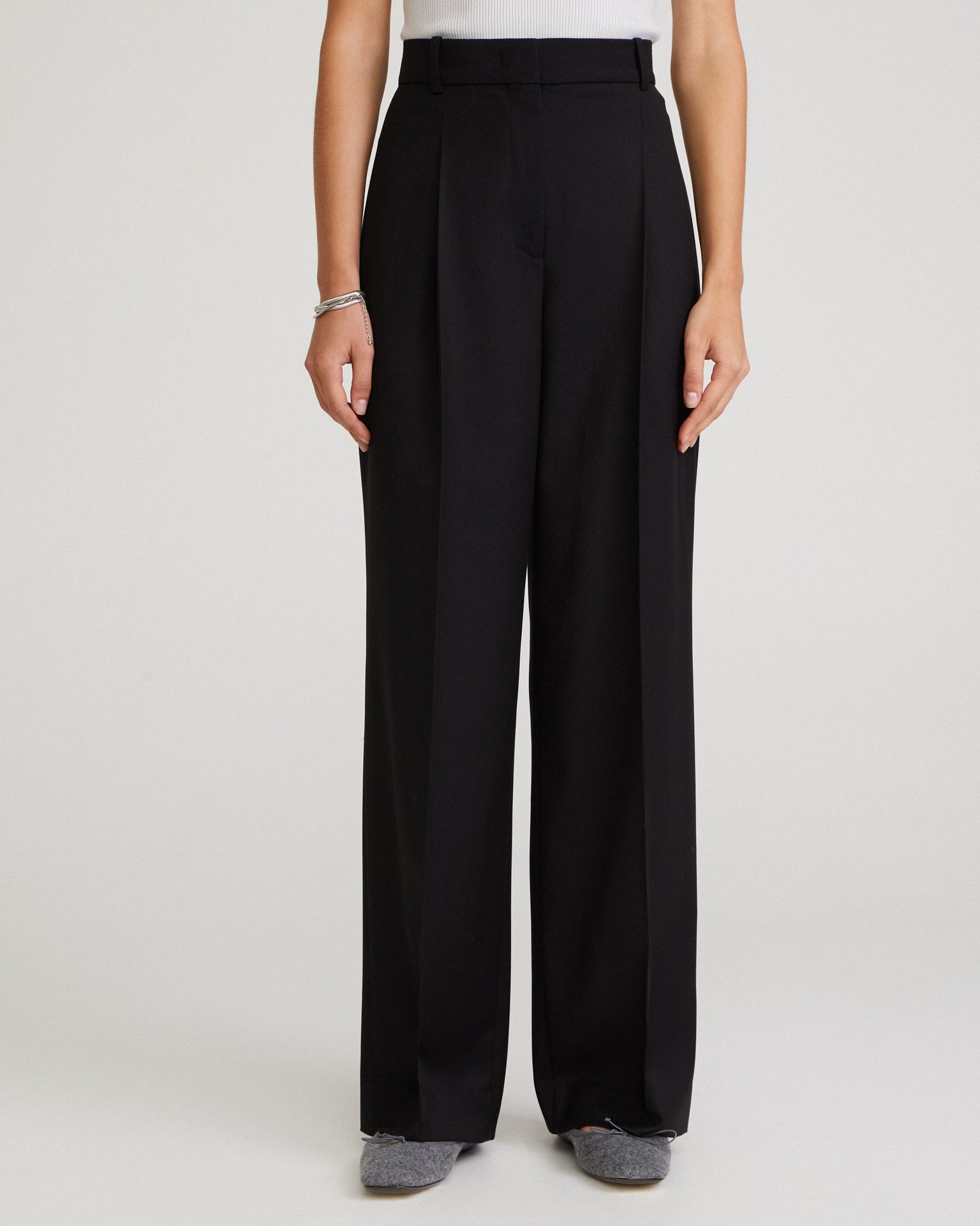 Black straight-leg trousers, Black — photo 4