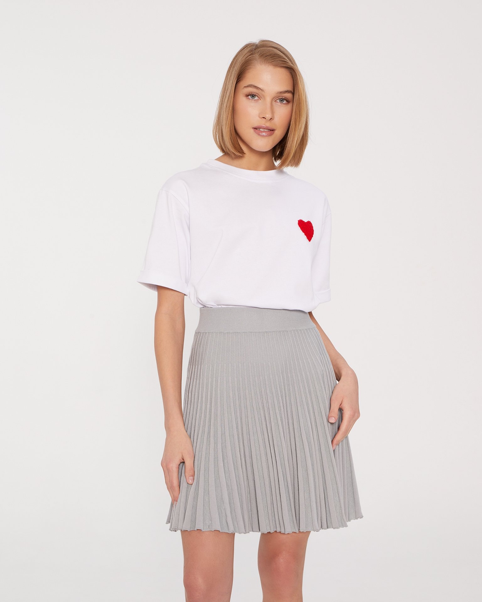 Grey pleated mini skirt, Grey — photo 3
