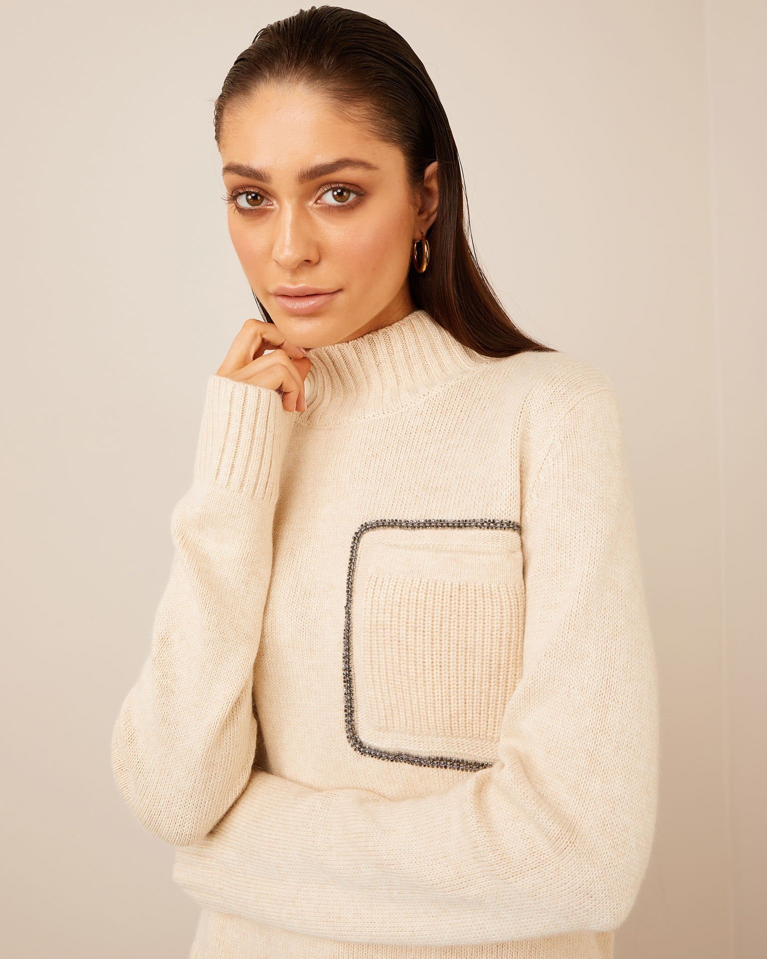 Jumper with elongated back, Beige — photo 4