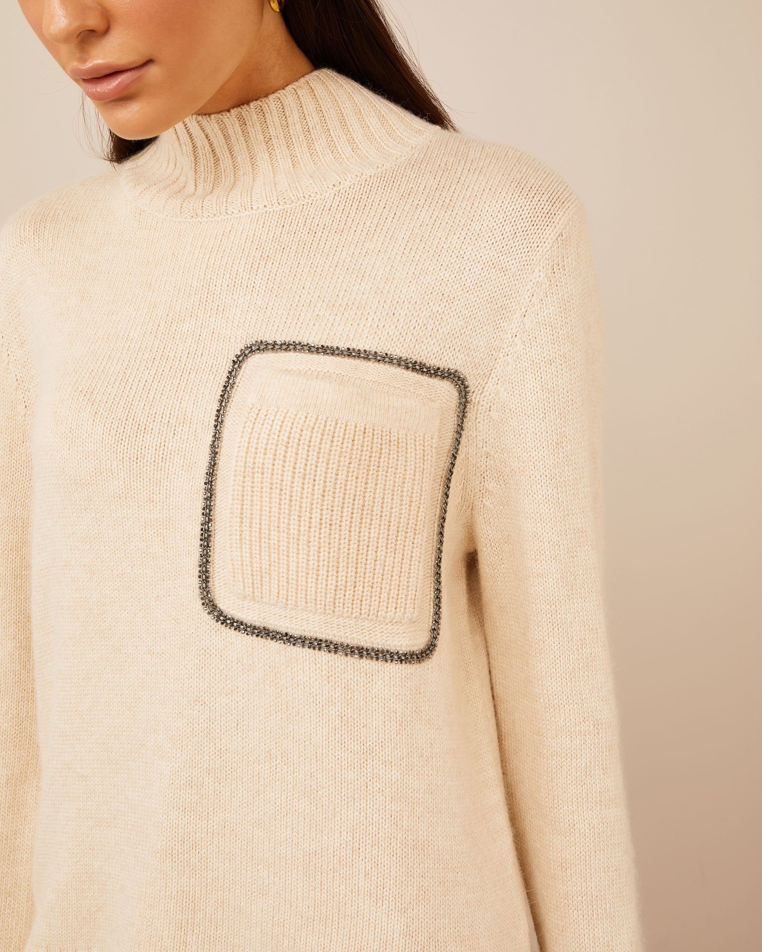 Jumper with elongated back, Beige — photo 5