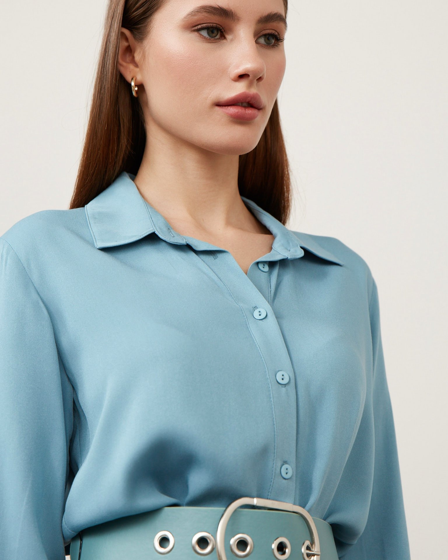 A shirt-style dress, Blue — photo 5