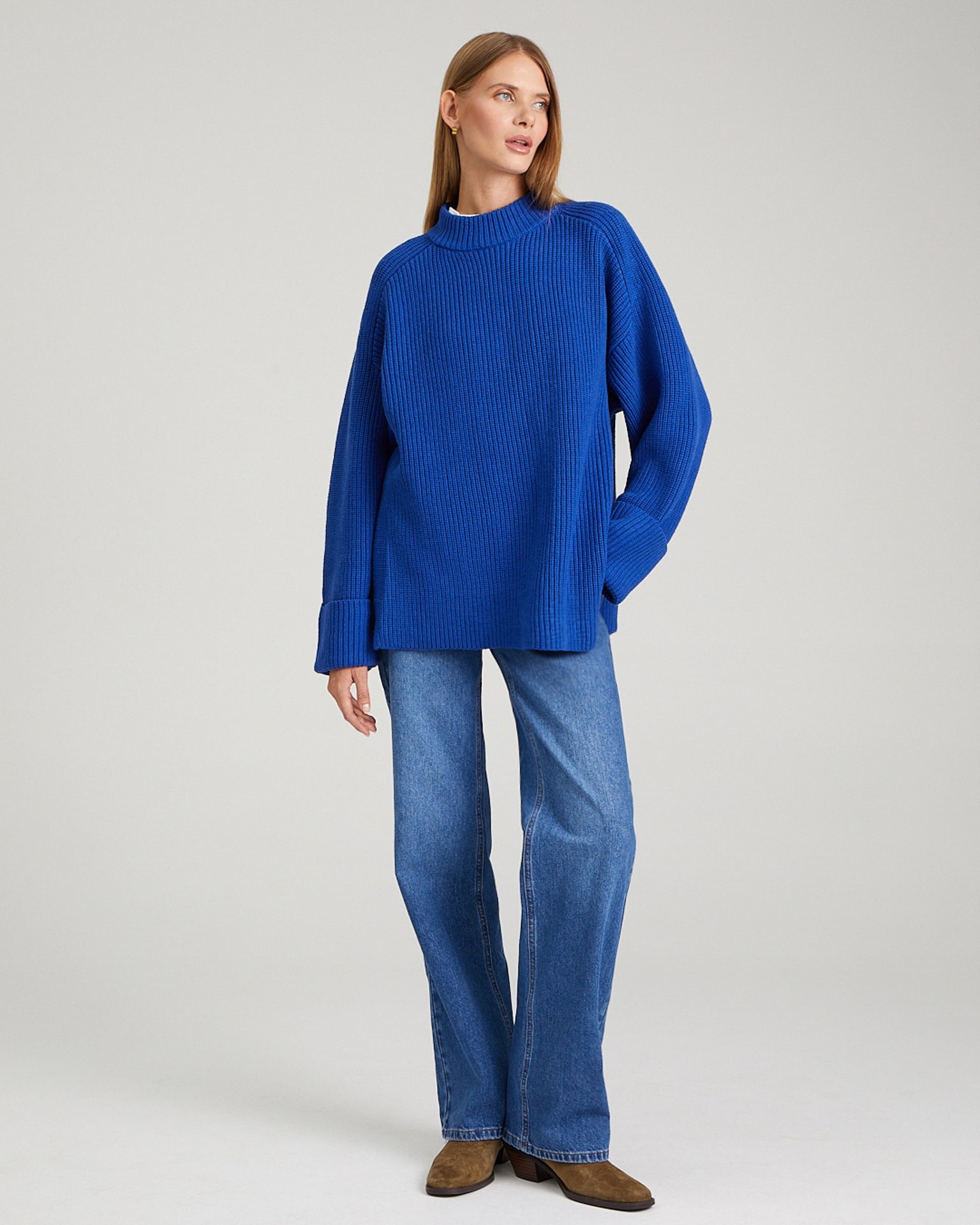 A chunky knit jumper