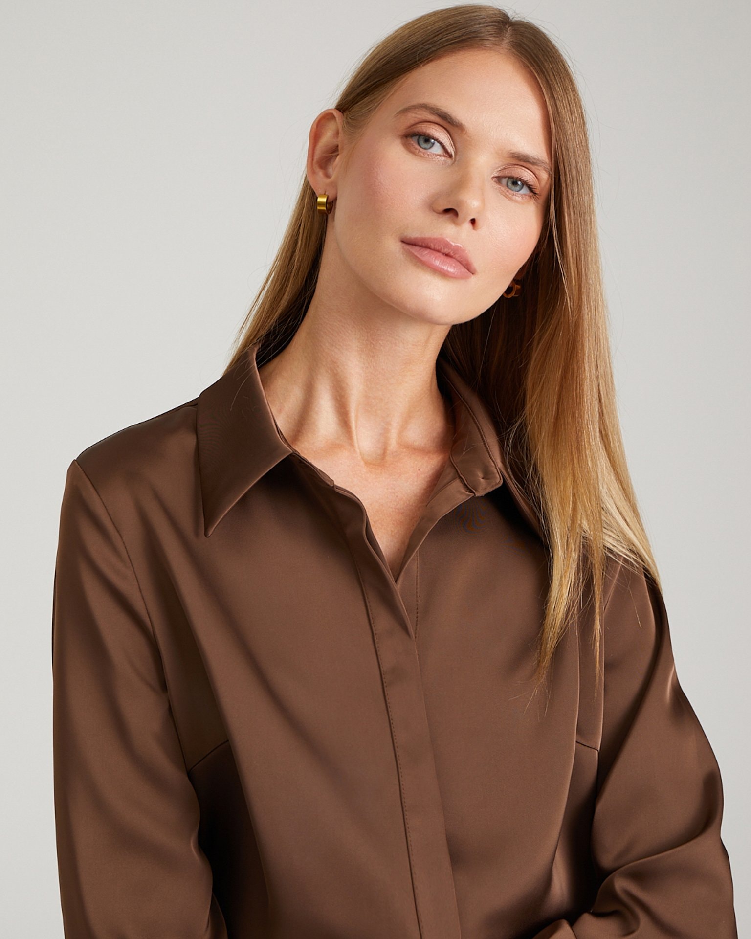 Satin shirt, Brown — photo 6