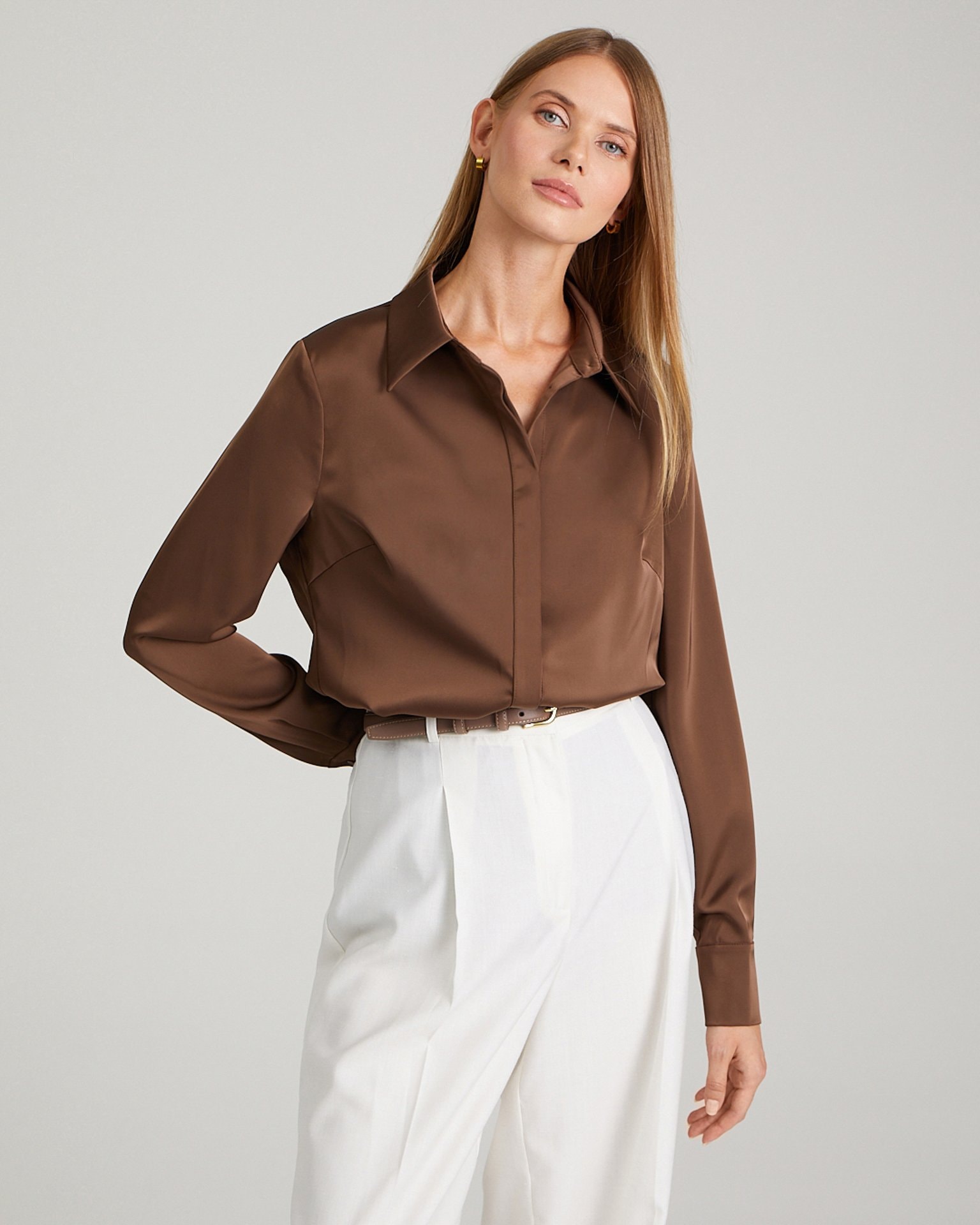 Satin shirt, Brown — photo 5