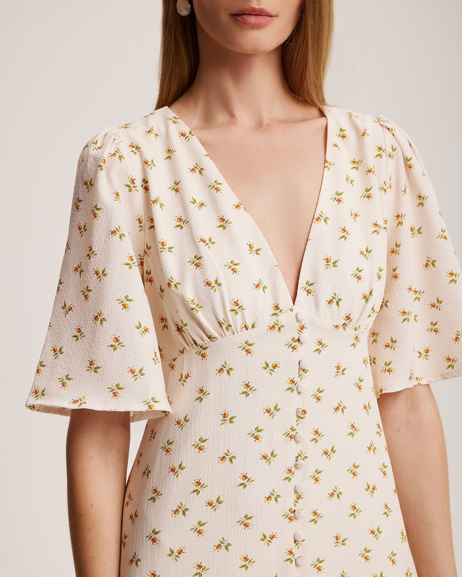 Dress with a V-neck, Light Beige — photo 6