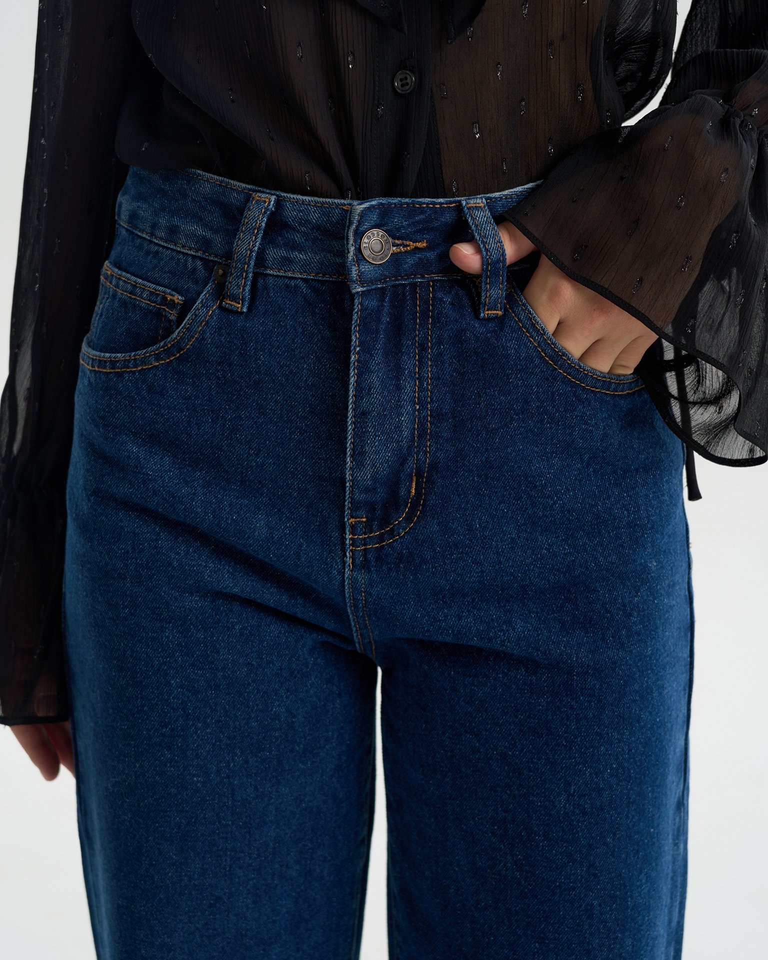High-waisted wide-leg jeans, Blue — photo 5