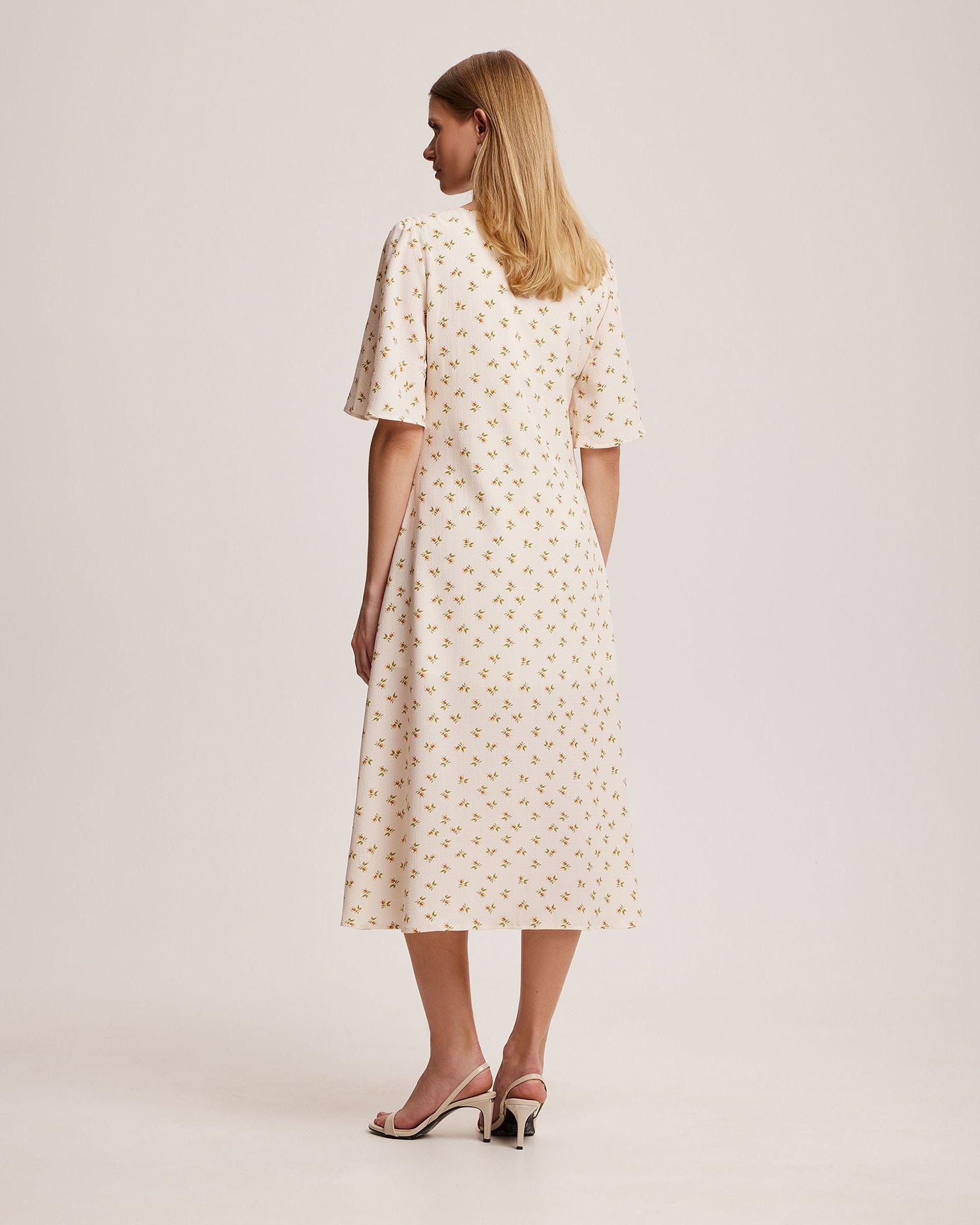 Dress with a V-neck, Light Beige — photo 4