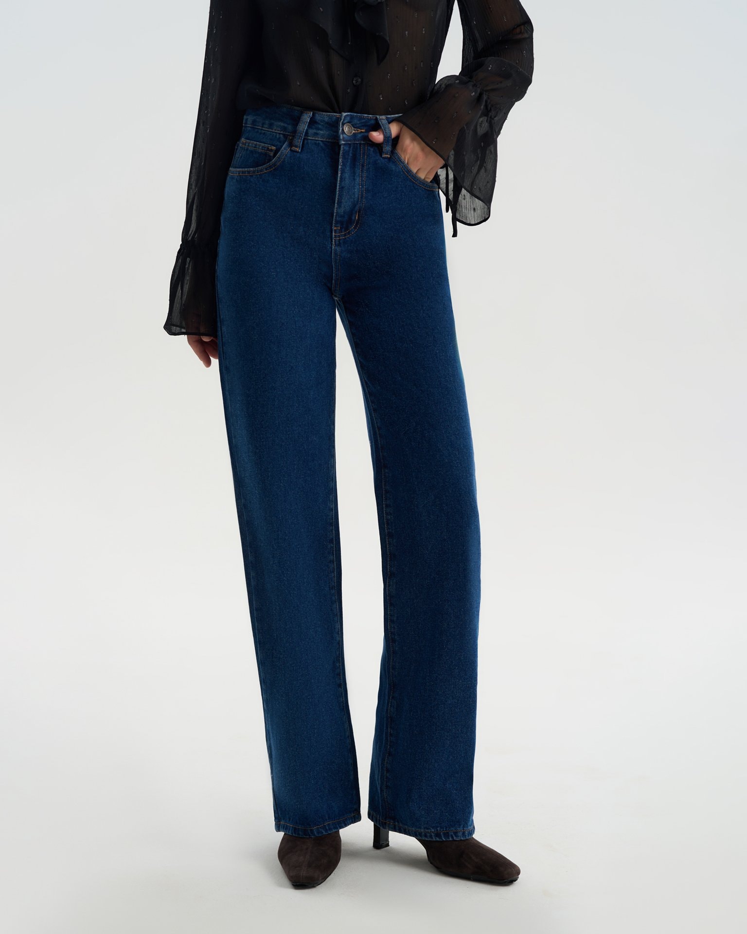 High-waisted wide-leg jeans, Blue — photo 3