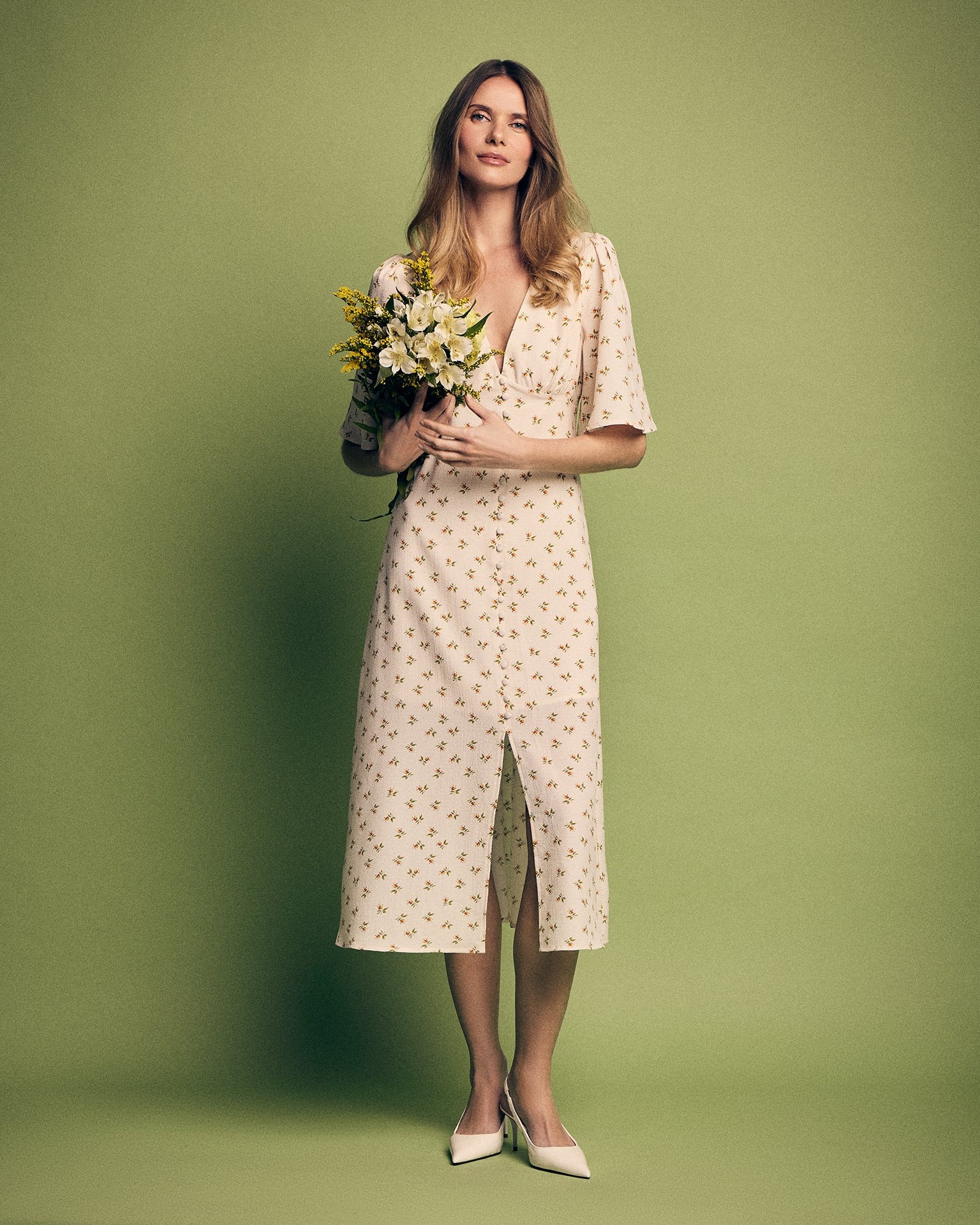 Dress with a V-neck, Light Beige