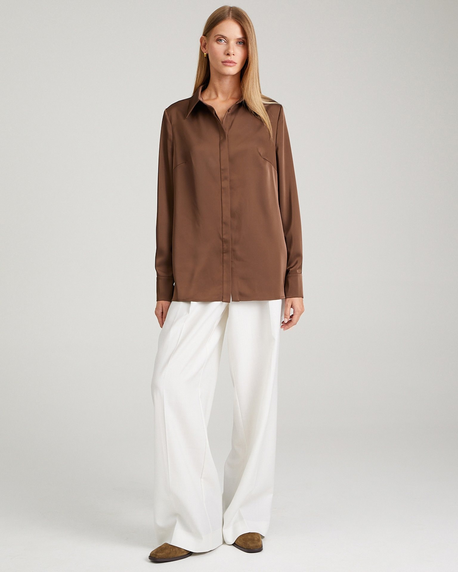 Satin shirt, Brown — photo 4