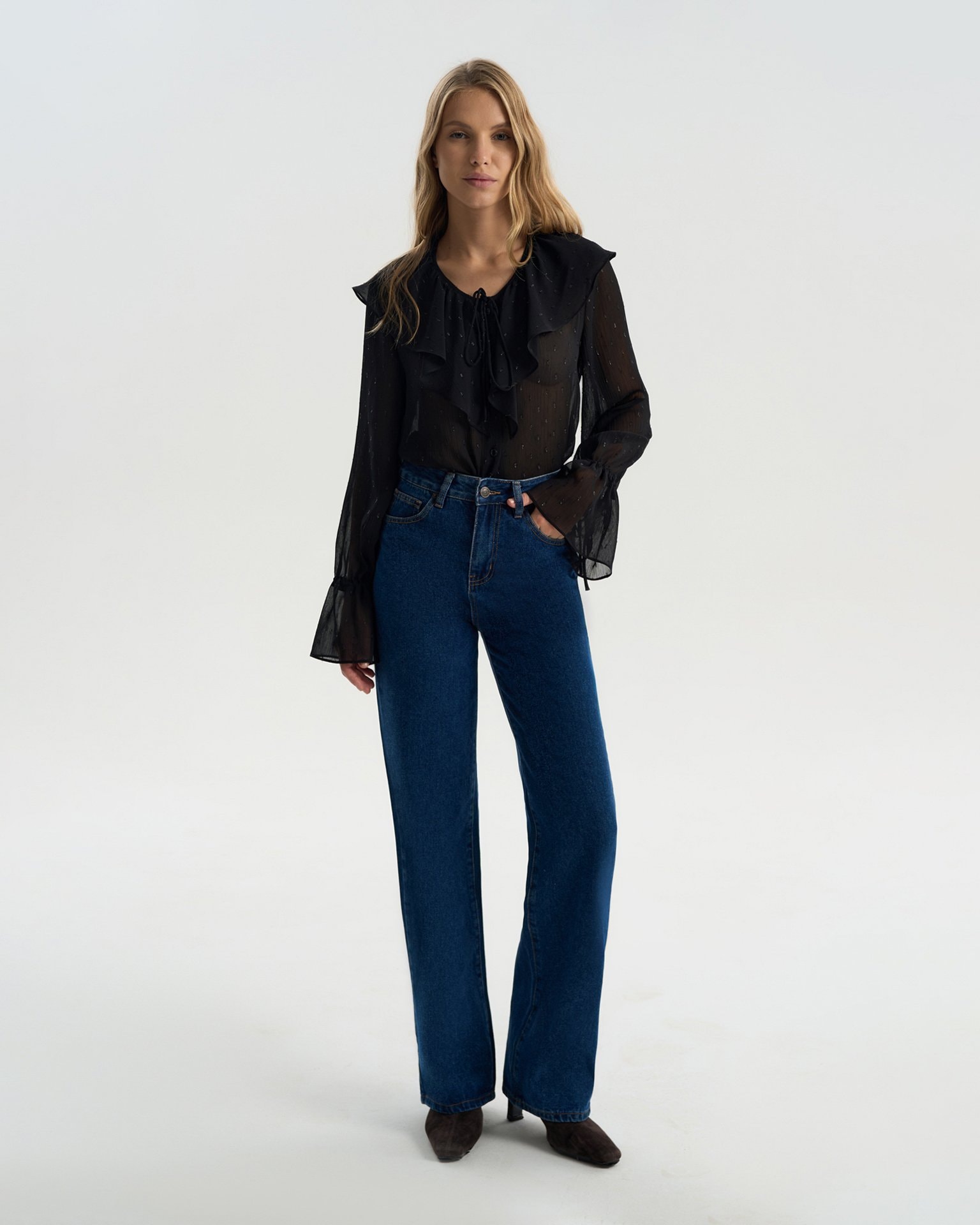 High-waisted wide-leg jeans, Blue — photo 2