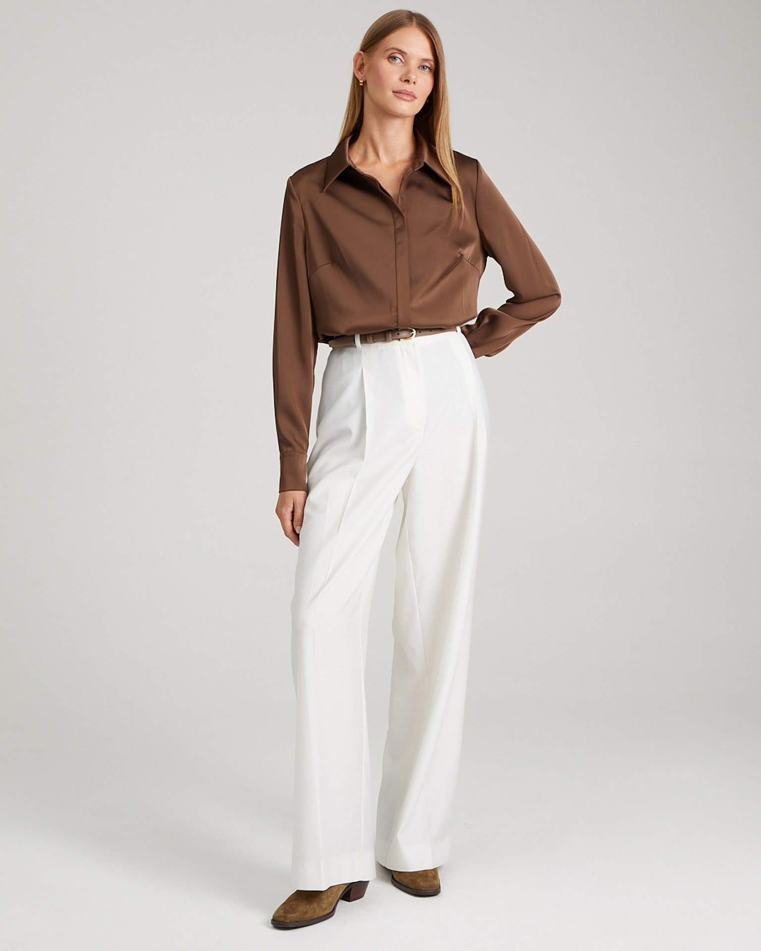 Satin shirt, Brown — photo 2