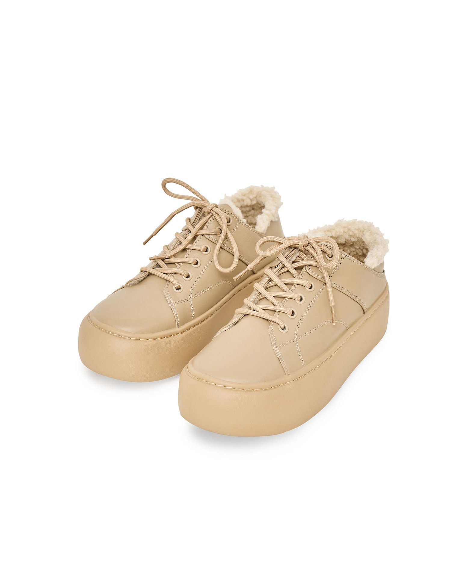 Suede sneakers with fur, Beige
