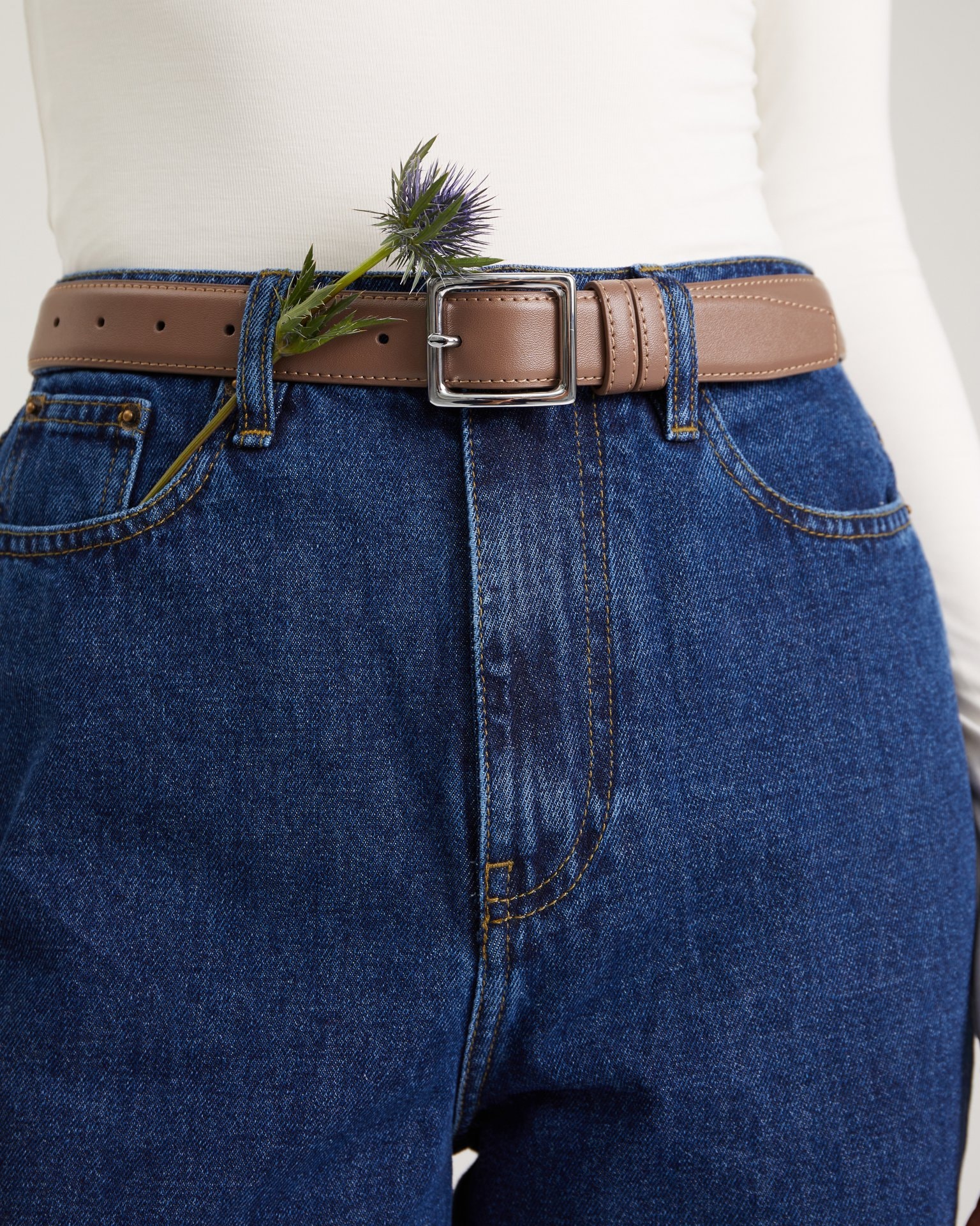 Brown leather belt, Brown — photo 2