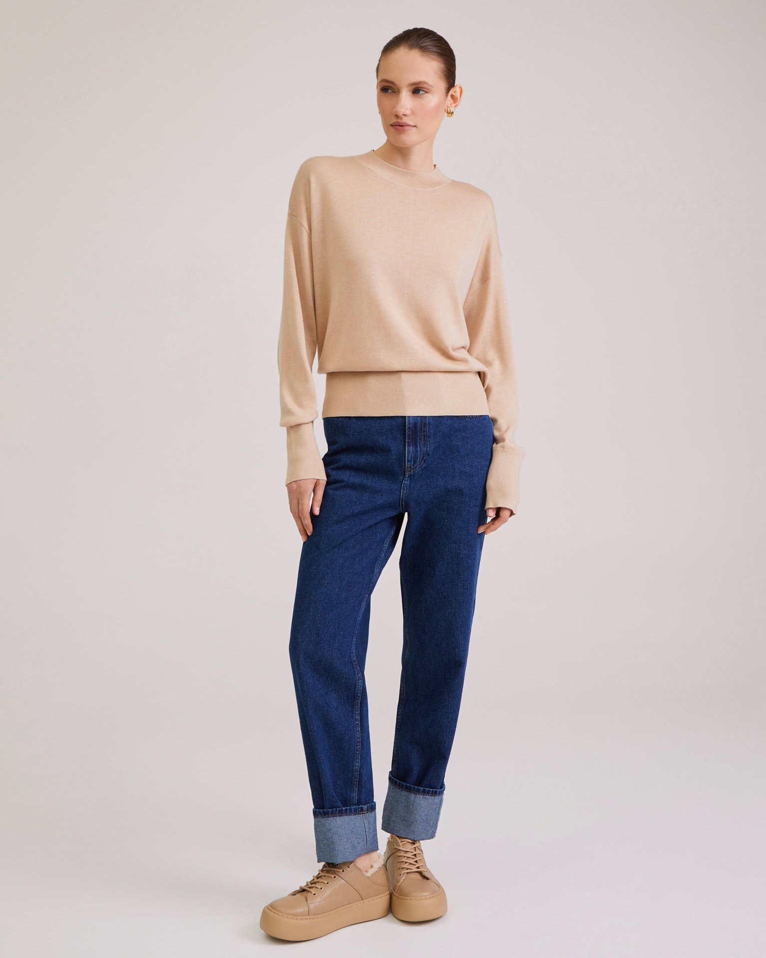 Suede sneakers with fur, Beige — photo 2