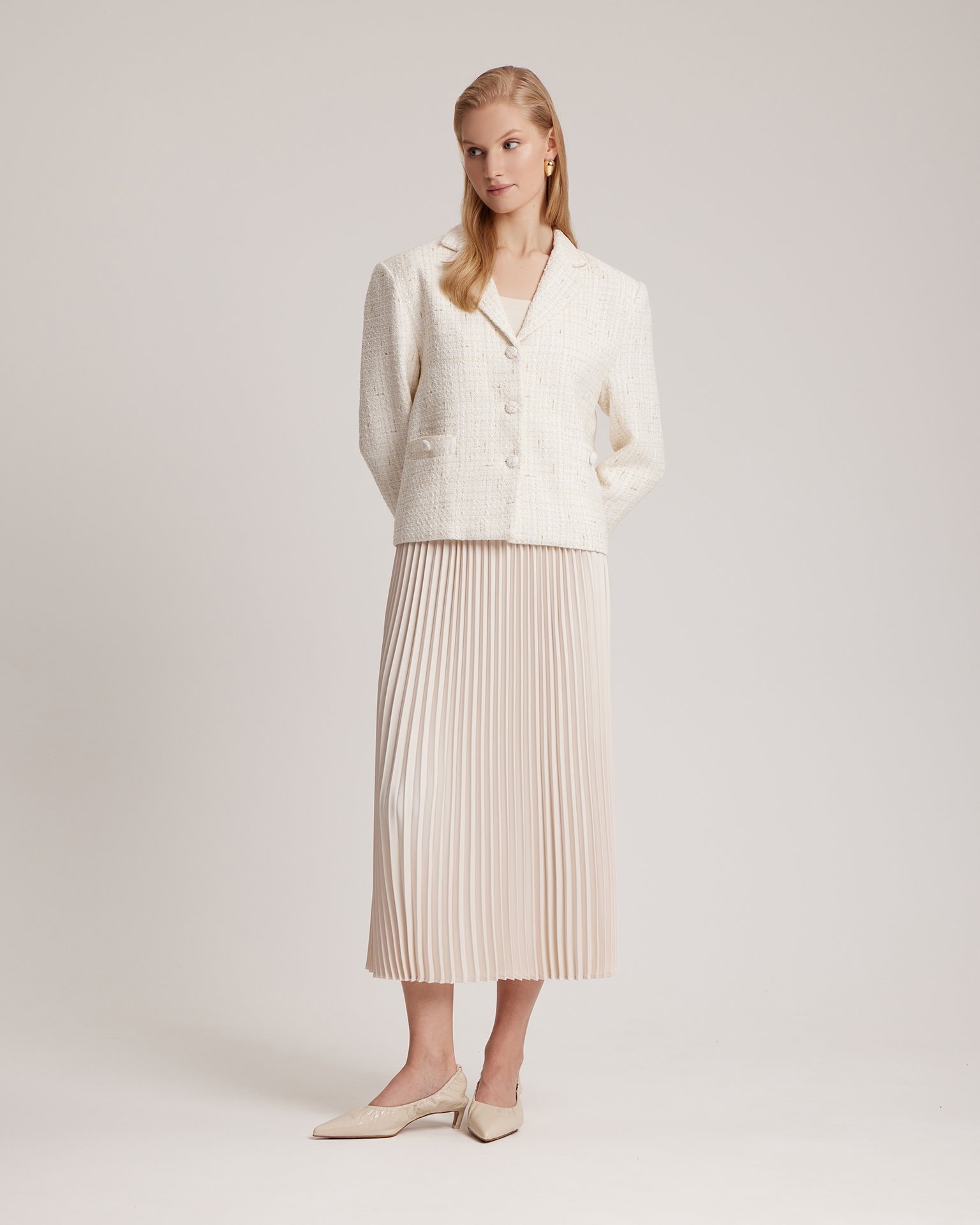 Pleated midi skirt, Light Beige — photo 4