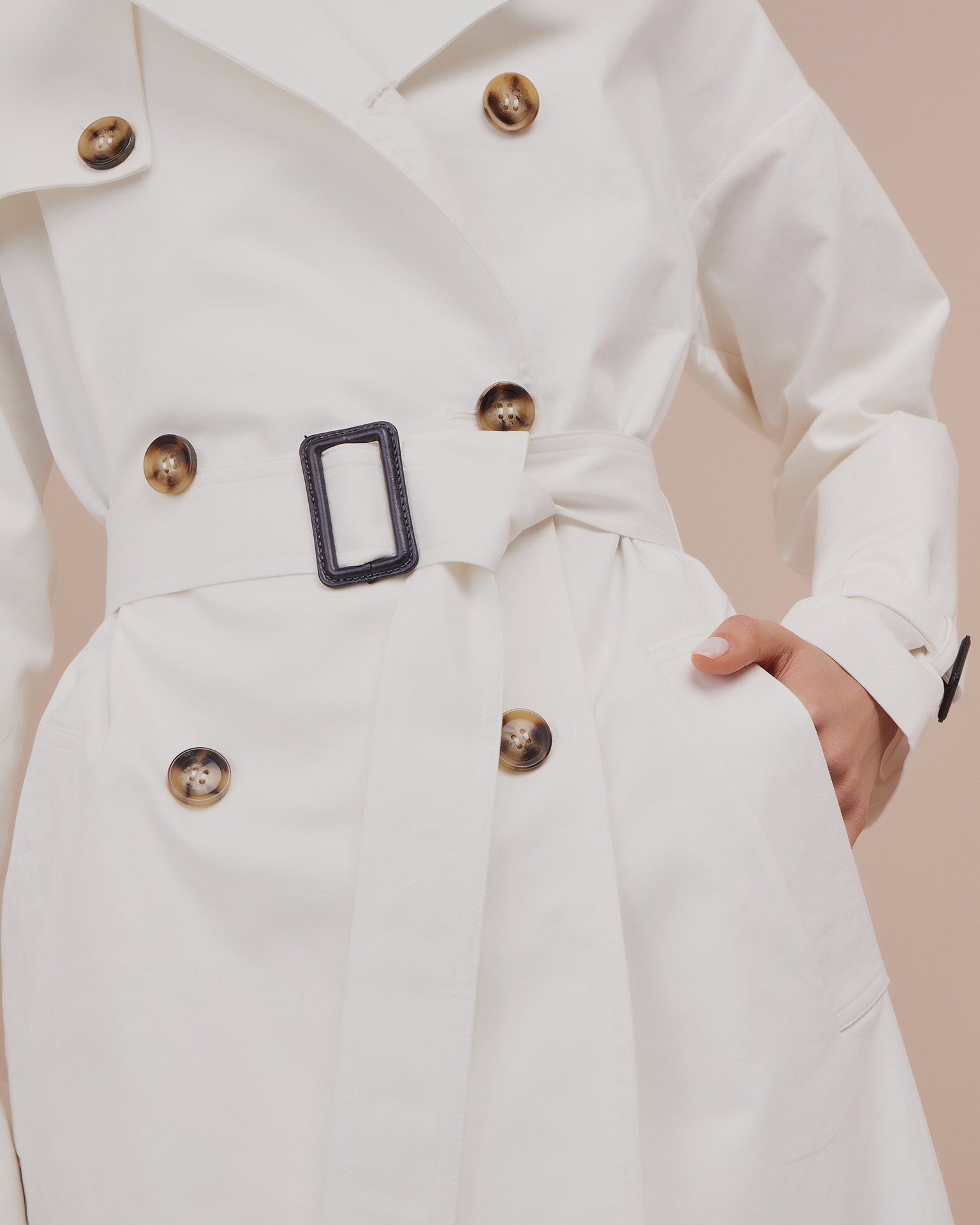 Trench Coat with Accent Straps, Milky — photo 5