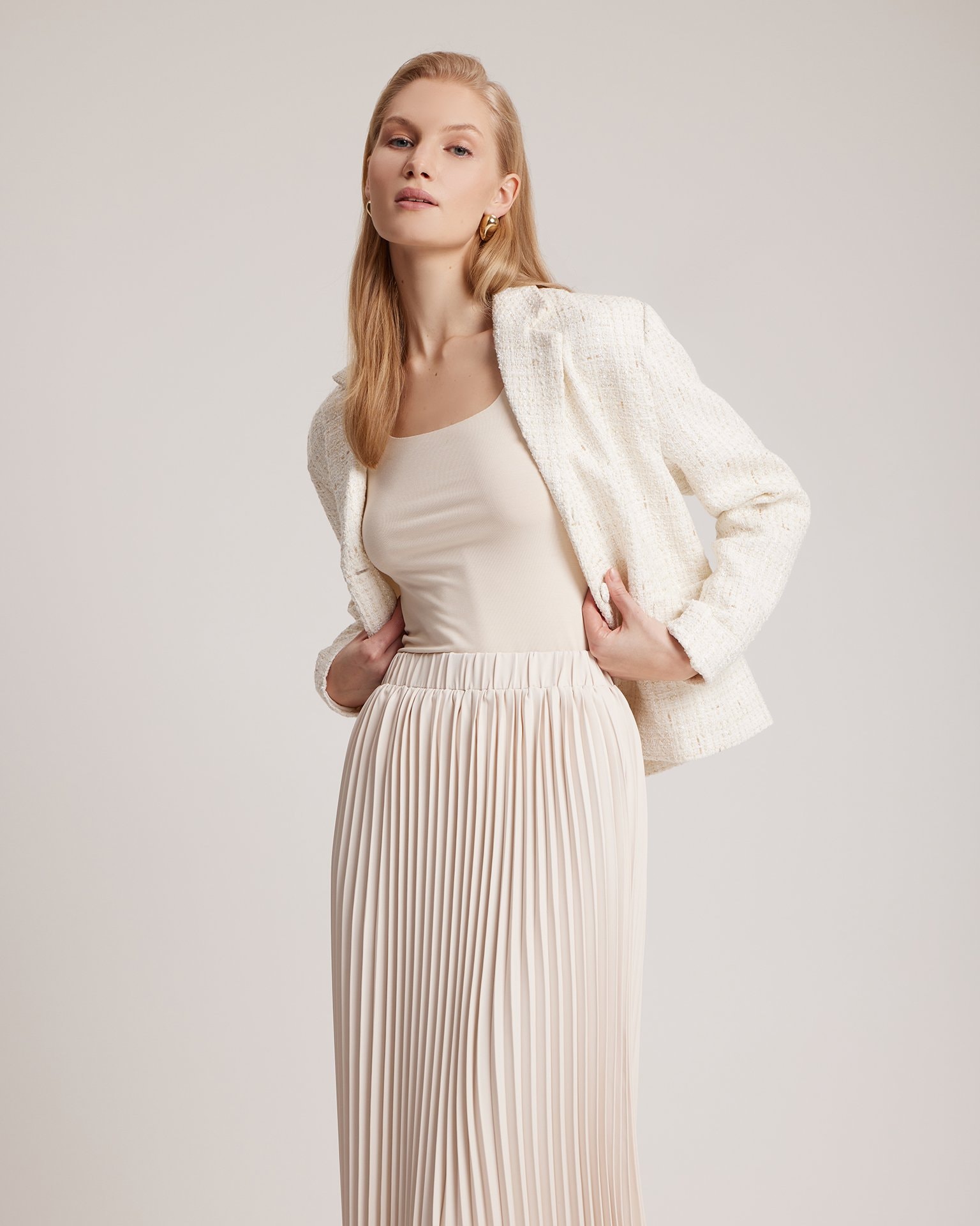 Pleated midi skirt, Light Beige — photo 2