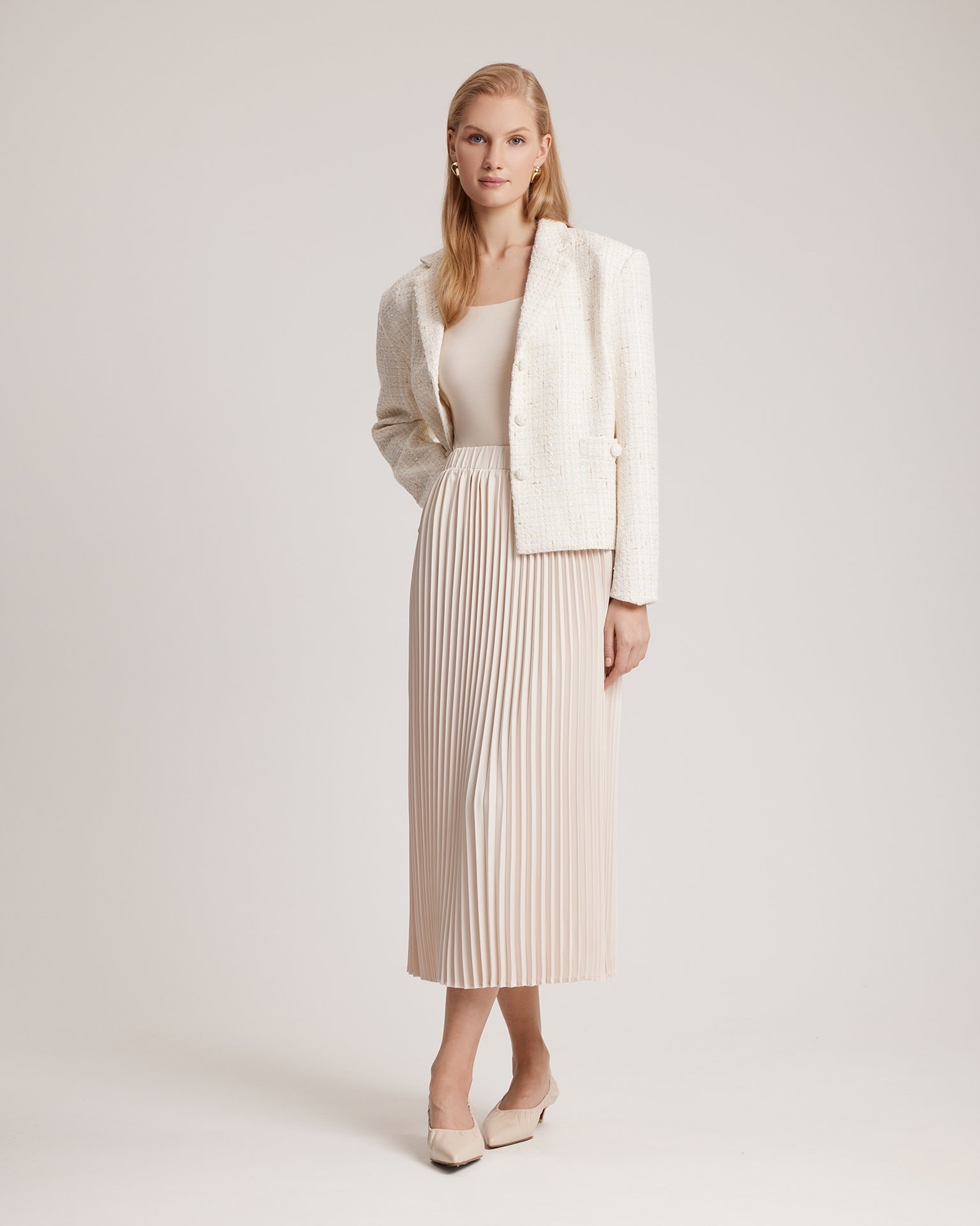 Pleated midi skirt, Light Beige