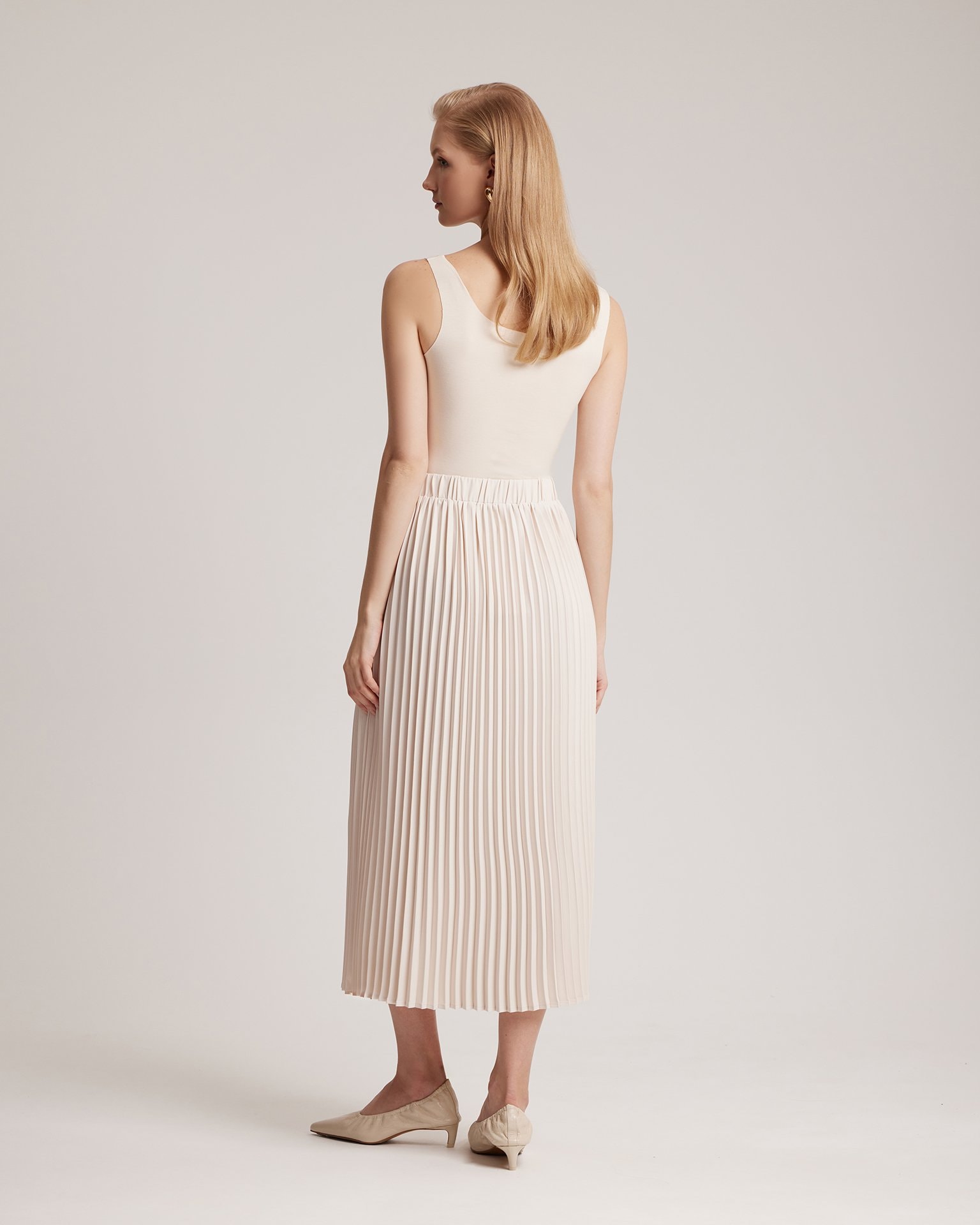 Pleated midi skirt, Light Beige — photo 3