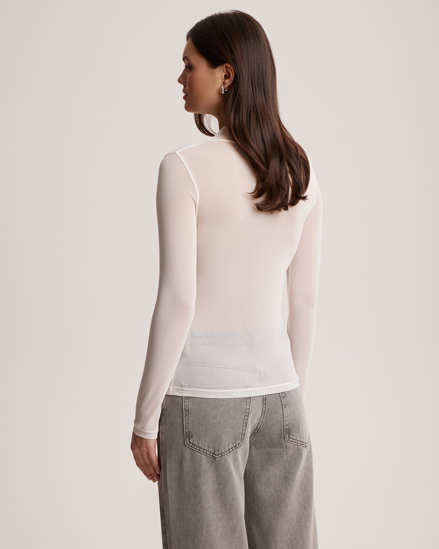 Long sleeve top with designer print, Beige. — photo 3