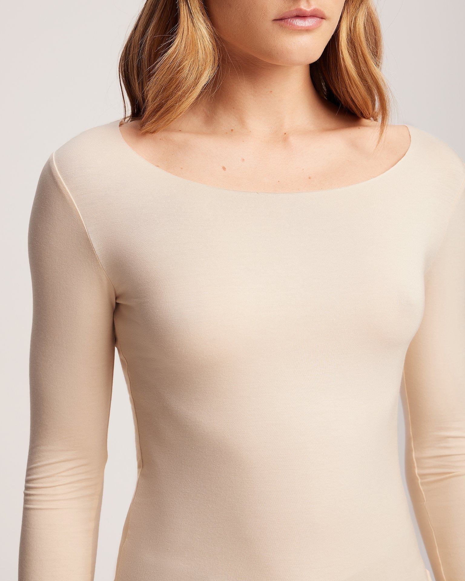Long sleeve top with a round neckline, Light Beige — photo 6