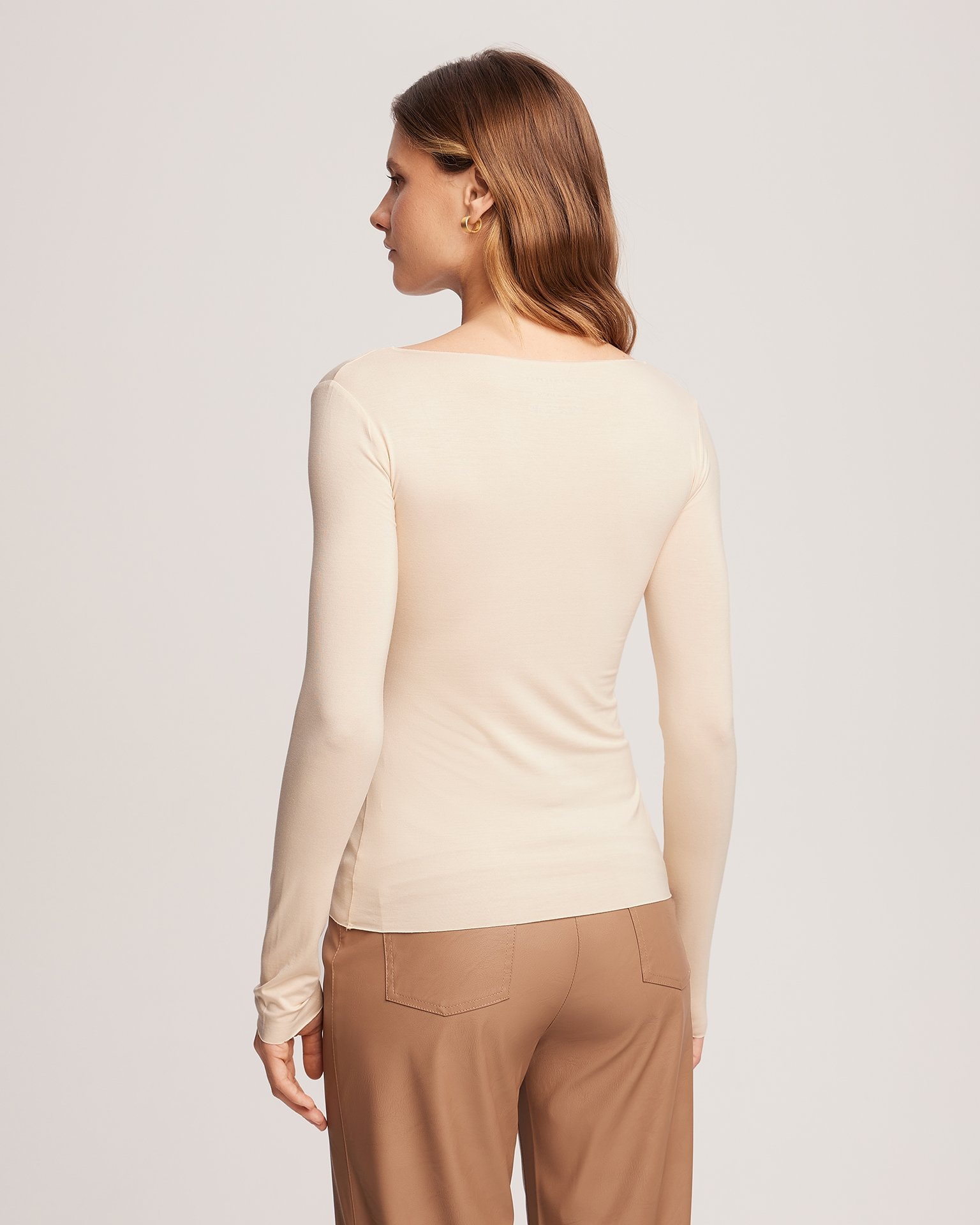 Long sleeve top with a round neckline, Light Beige — photo 3