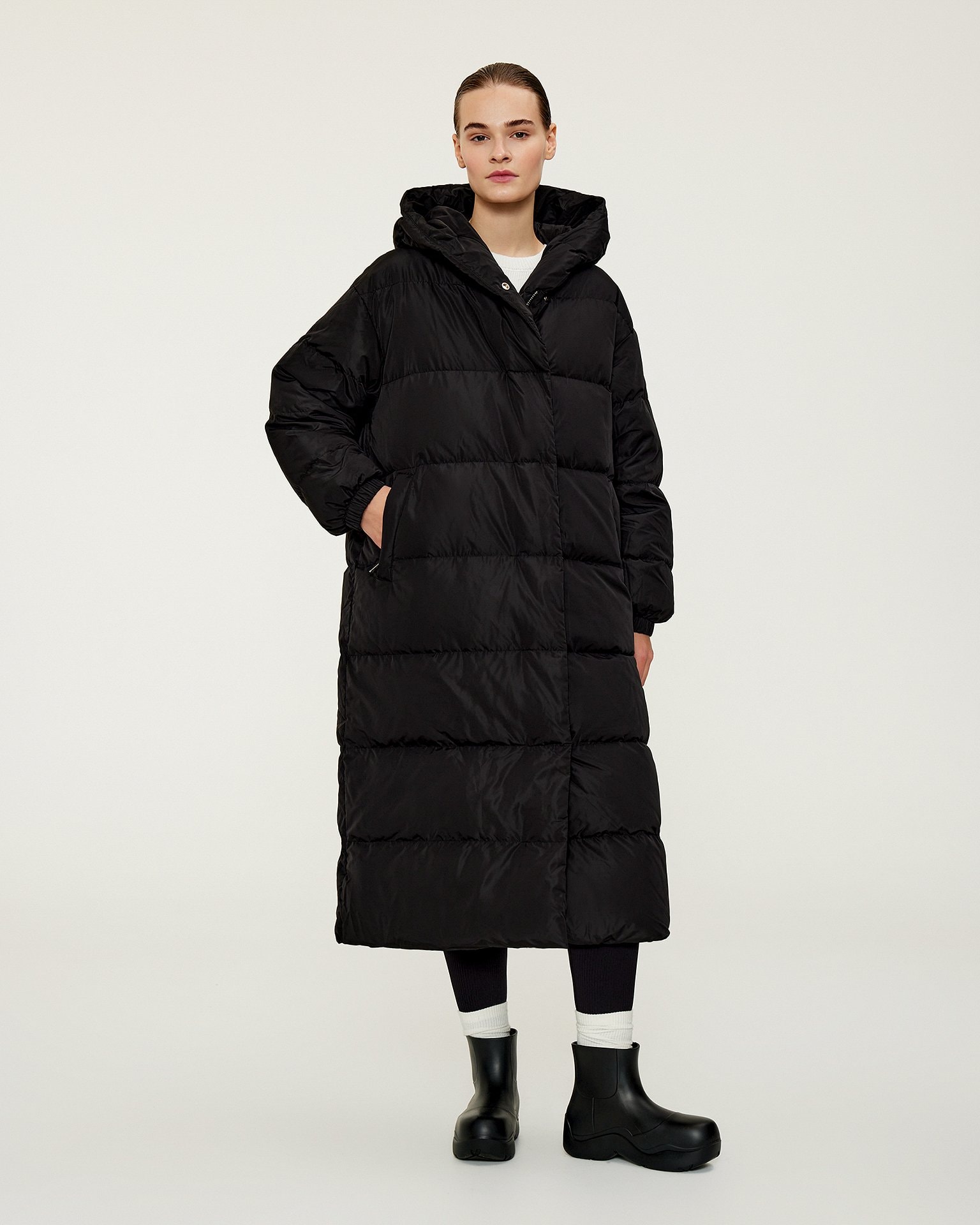Black Down Jacket with Rivets, Black
