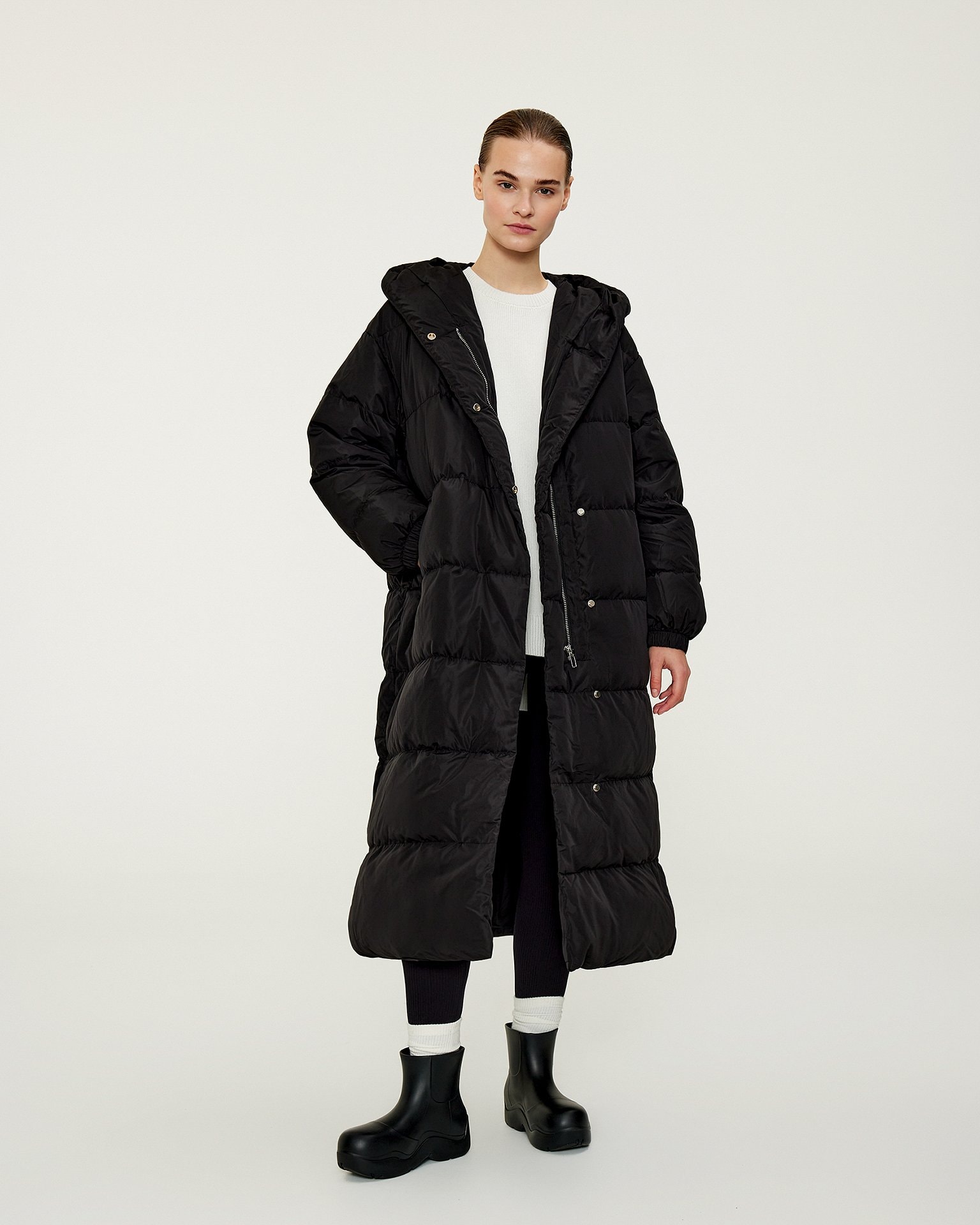 Black Down Jacket with Rivets, Black — photo 2