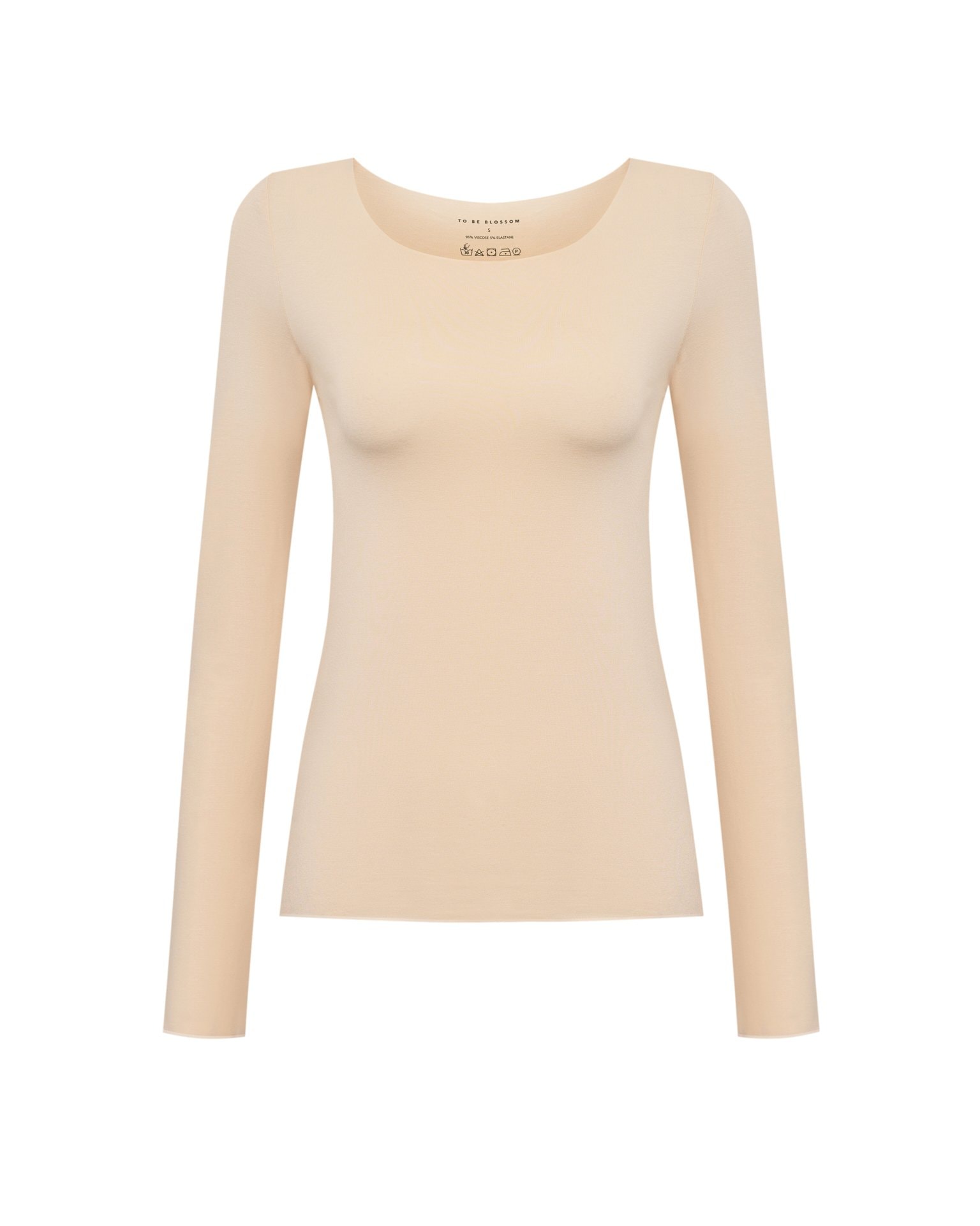 Long sleeve top with a round neckline, Light Beige — photo 7