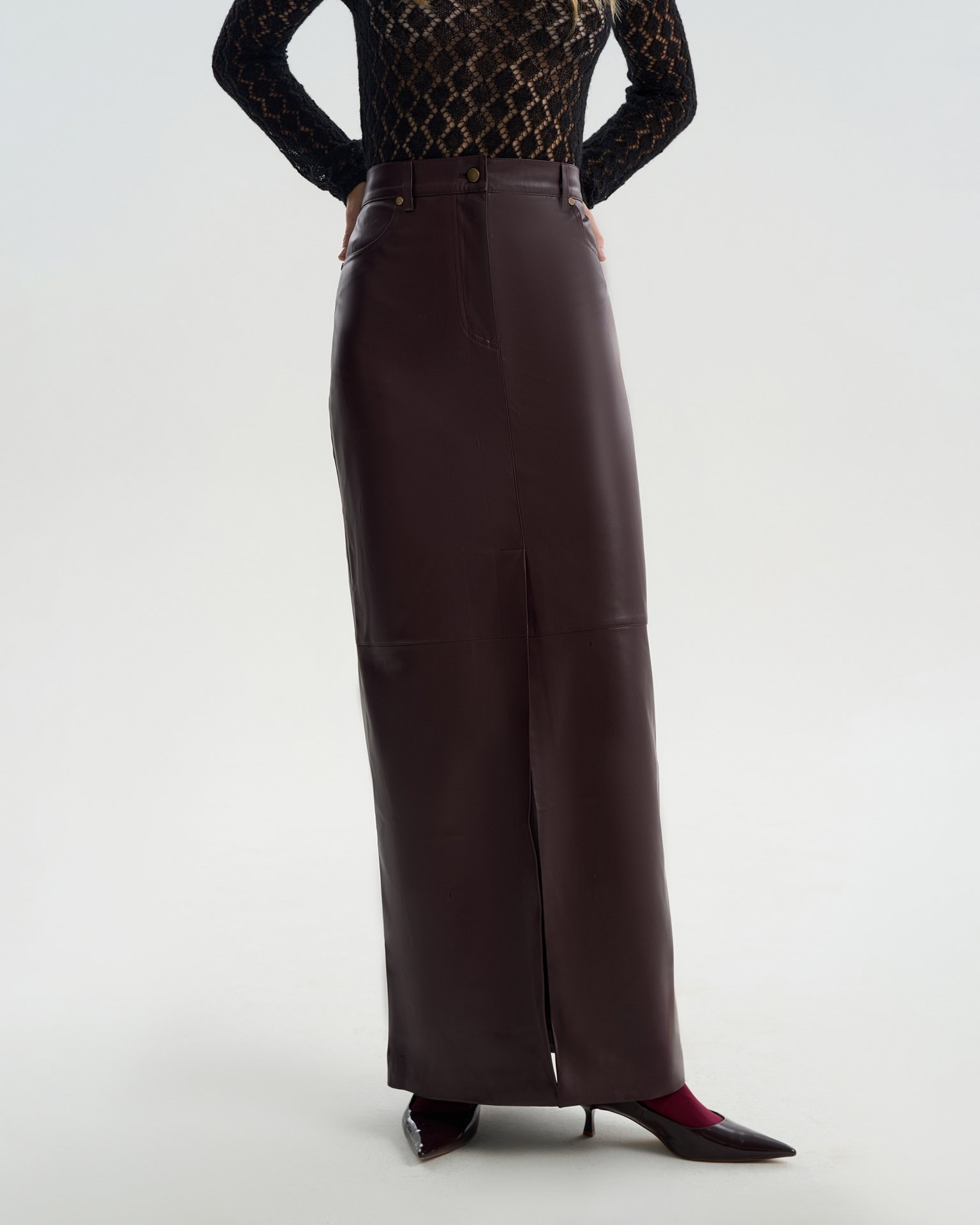 Eco-leather skirt, Brown — photo 4