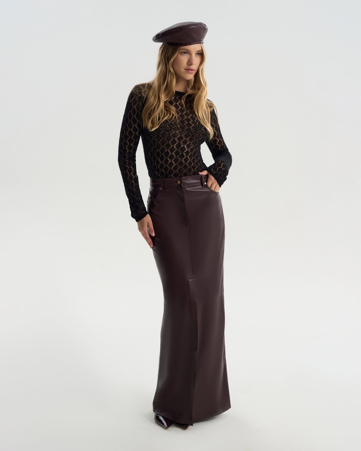Eco-leather skirt, Brown