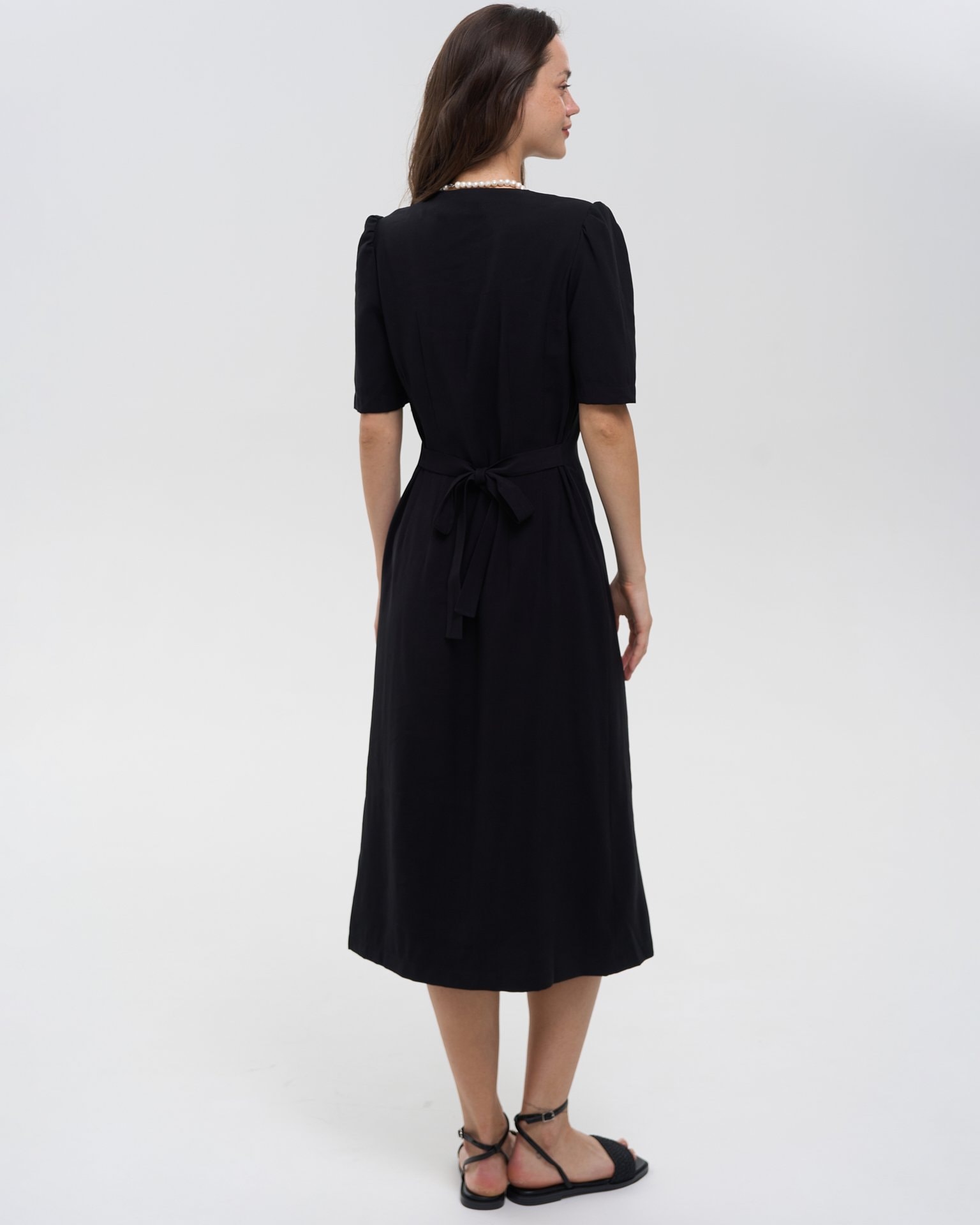 Black button-front dress, Black — photo 4