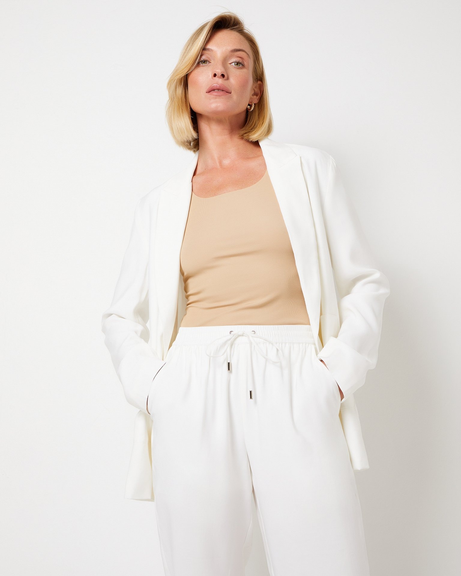 Elasticated Waist Trousers in White, White — photo 2