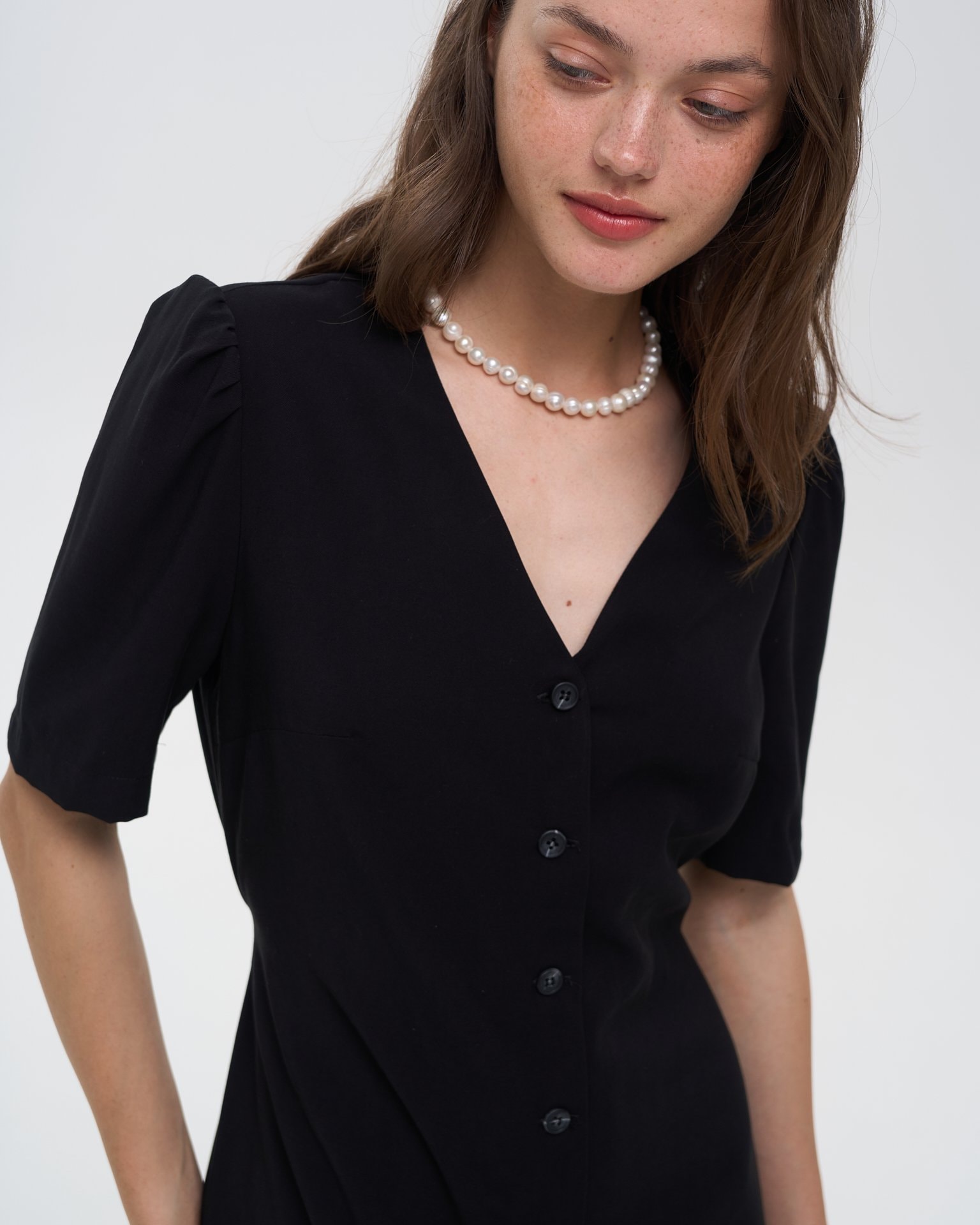 Black button-front dress, Black — photo 5