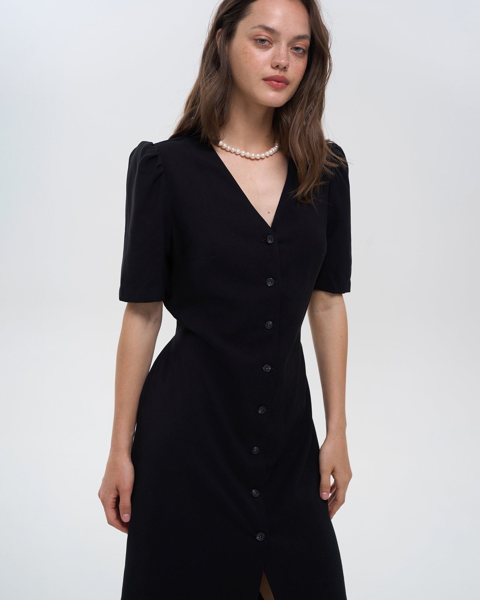 Black button-front dress, Black — photo 3