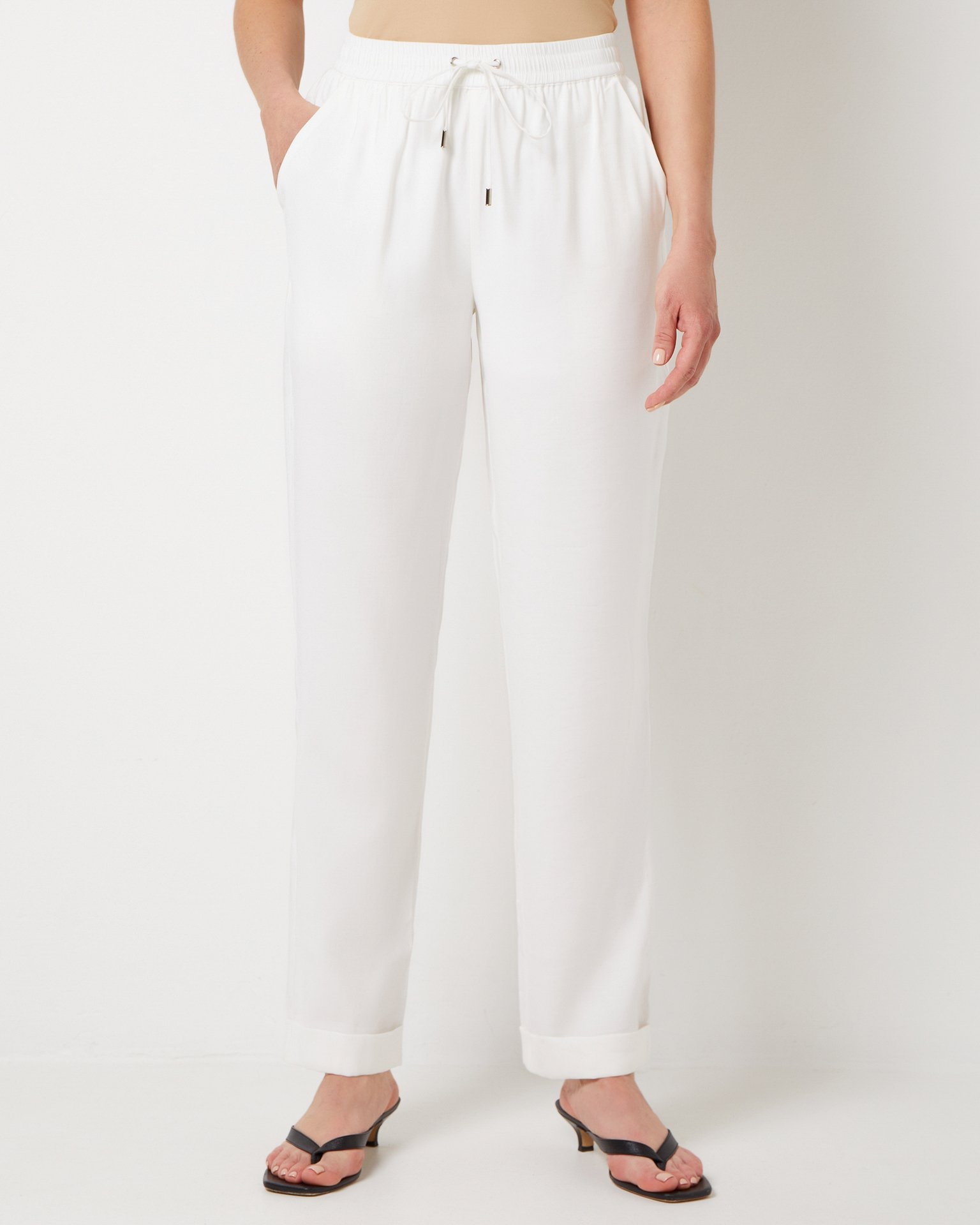 Elasticated Waist Trousers in White, White — photo 4