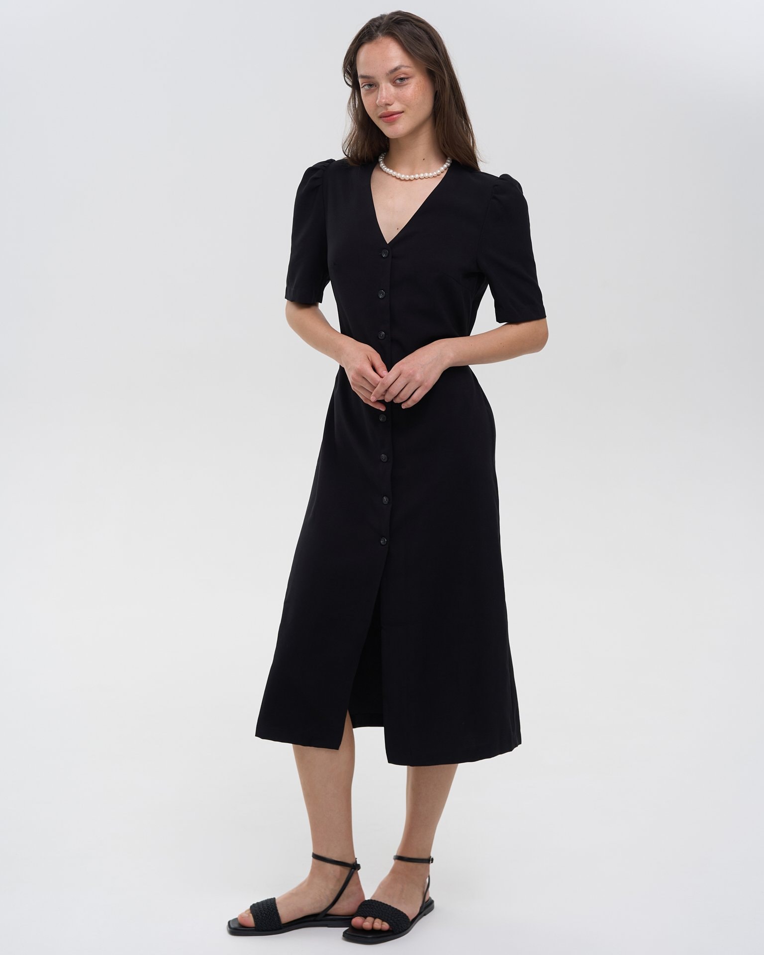 Black button-front dress, Black