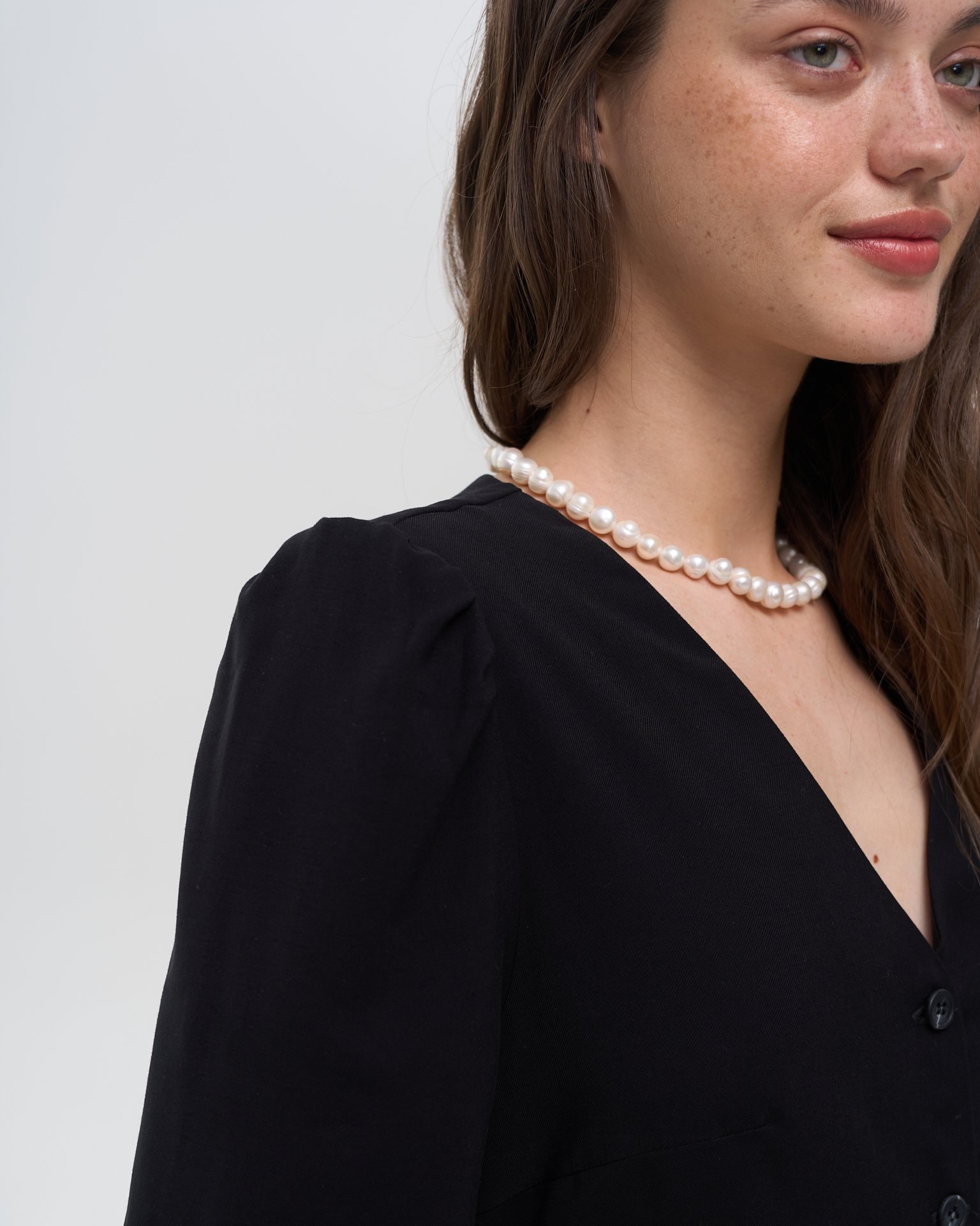 Black button-front dress, Black — photo 6